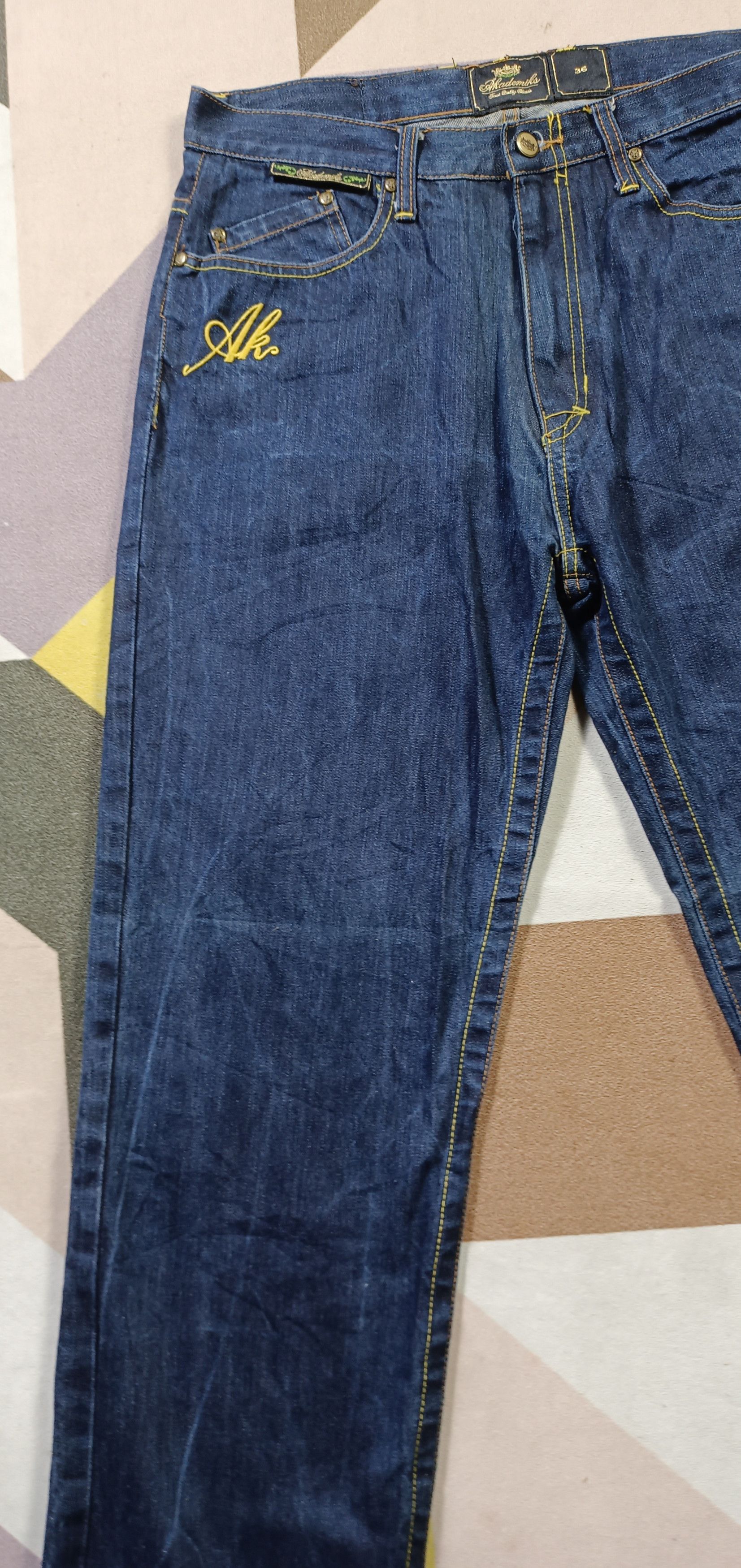 Akademiks × JNCO × Japanese Brand Akademiks Jeans Baggy Dark Wash Embroidered Pockets Hip Hop Size US 34 / EU 50 - 10 Thumbnail
