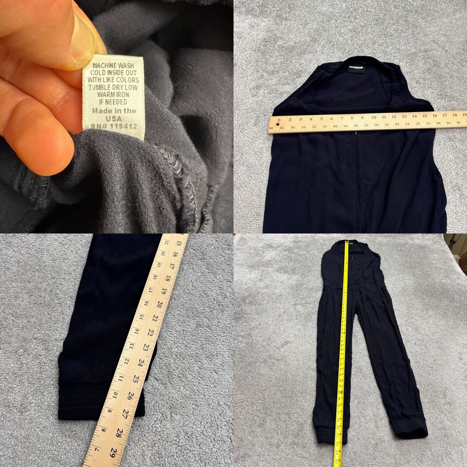 MONROW Monrow Jumpsuit Womens XS Navy Blue Sleeveless Zip Up Strap Zipper Tapered Inseam 27in Casual Stretch Rayon Pattern: Solid Size 26" / US 2 / IT 38 - 8 Thumbnail