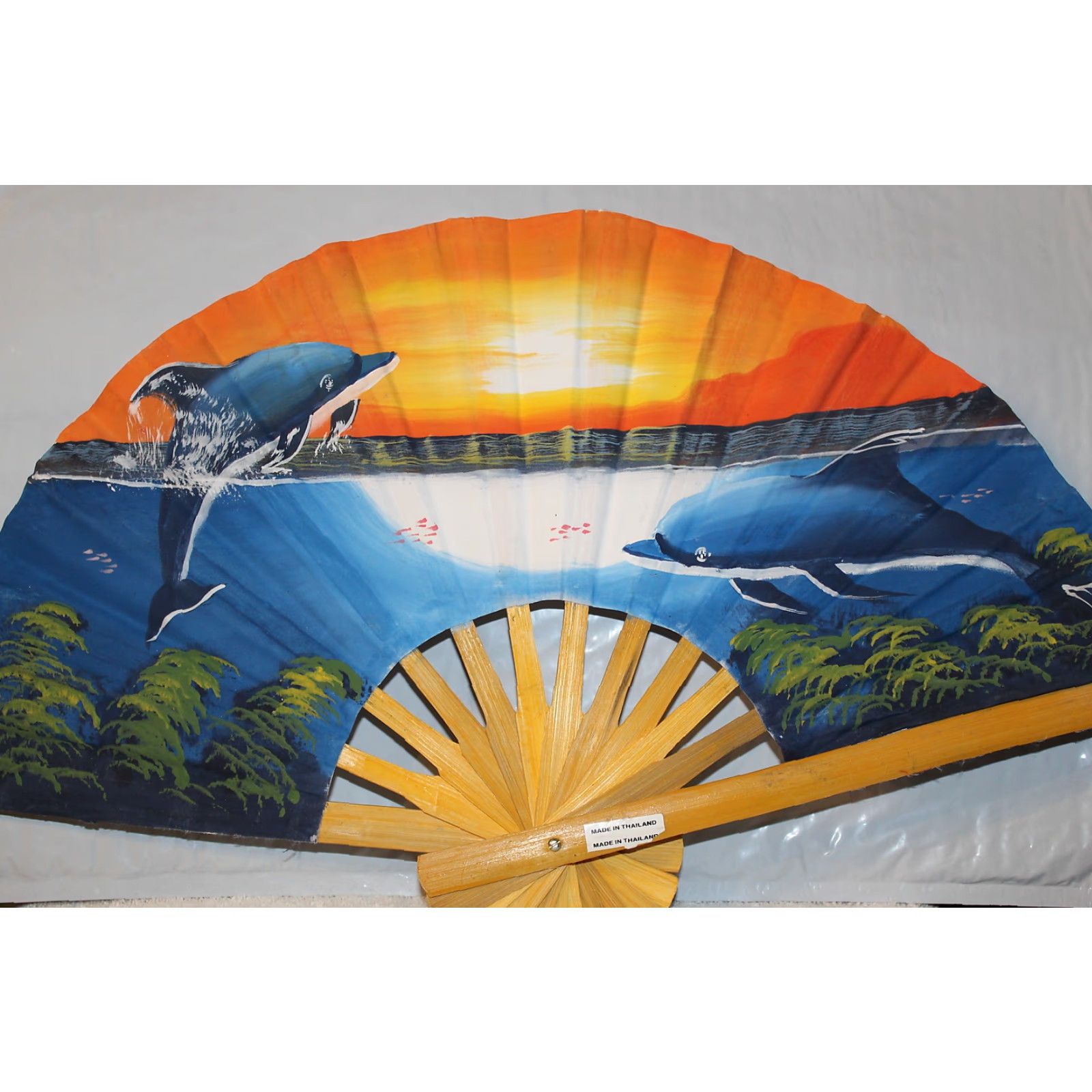 Vintage FAN SMALL HAND FAN WITH DOLPHINS OCEAN SUNSET #2 DOLPHINS HAND FAN 19 INCHES WIDE 12 INCHES CLOSED MONEY BACK GUARANTEE UNBRANDED MENS WOMENS Size ONE SIZE - 2 Thumbnail