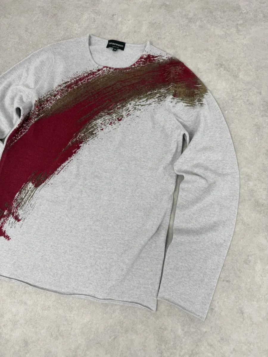 Emporio Armani 2010s Emporio Armani Grey Red Painted Line Sweater Size US M / EU 48-50 / 2 - 9 Thumbnail
