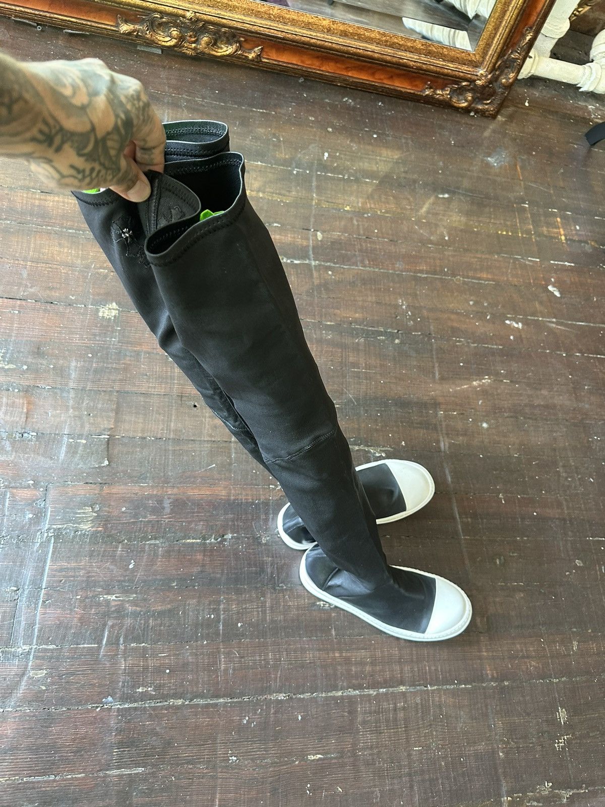 Chrome Hearts × Rick Owens Chrome Hearts x Rick Owens 1 OF 1 Leather Cross Sneakers Size US 9 / IT 39 - 11 Thumbnail