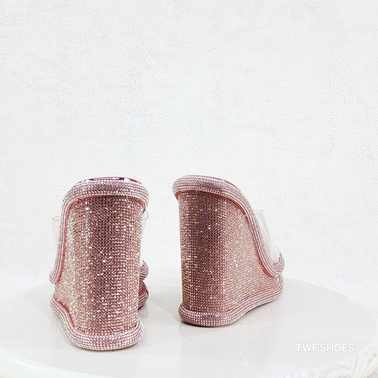 Other Zesty Pink Rose Gold Rhinestone Platform Wedge Heel Slip On Size US 9 / IT 39 - 4 Thumbnail