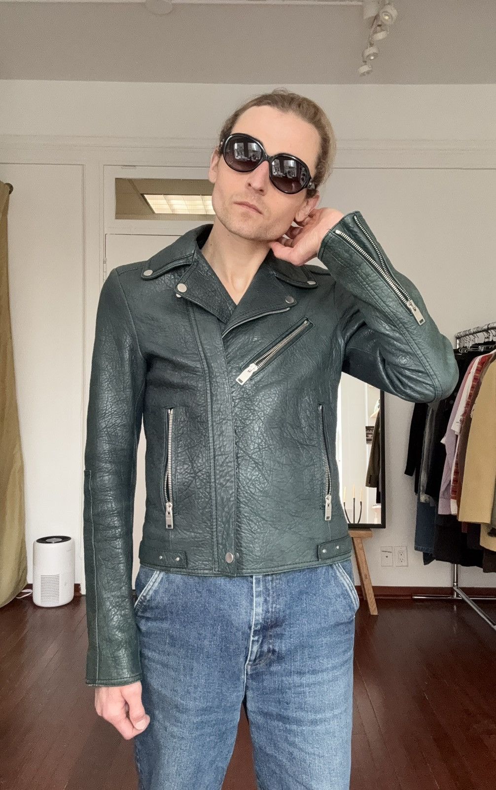 Balenciaga Balenciaga AW2014 Green Lamb Leather Biker Jacket Size US S / EU 44-46 / 1 - 12 Thumbnail