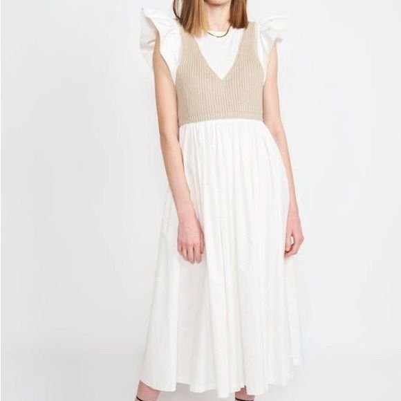 Other NWOT En Saison Raya Layered 2 Piece Midi Dress White Tan Siz Size S / US 4 / IT 40 - 1 Thumbnail