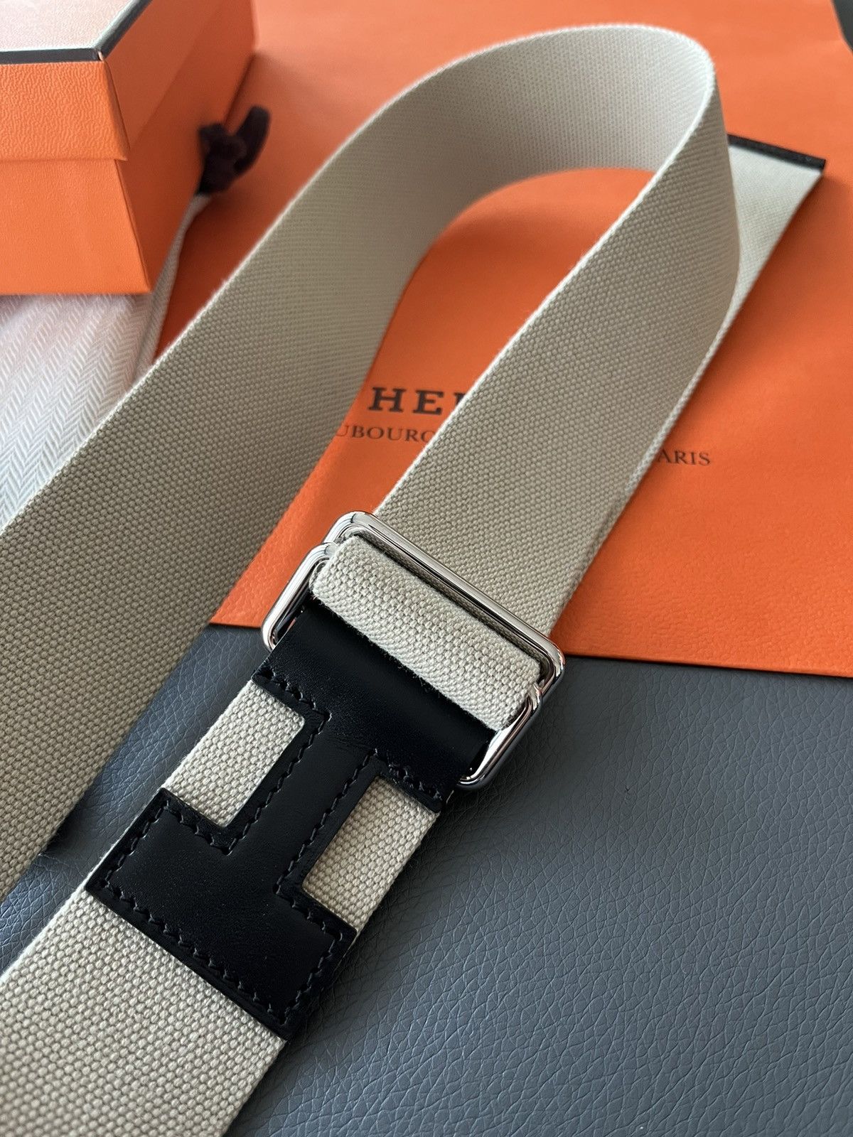Hermes Limited Edition Hermes Brand New H Logo Leather Canvas Belt Size 34 - 14 Thumbnail