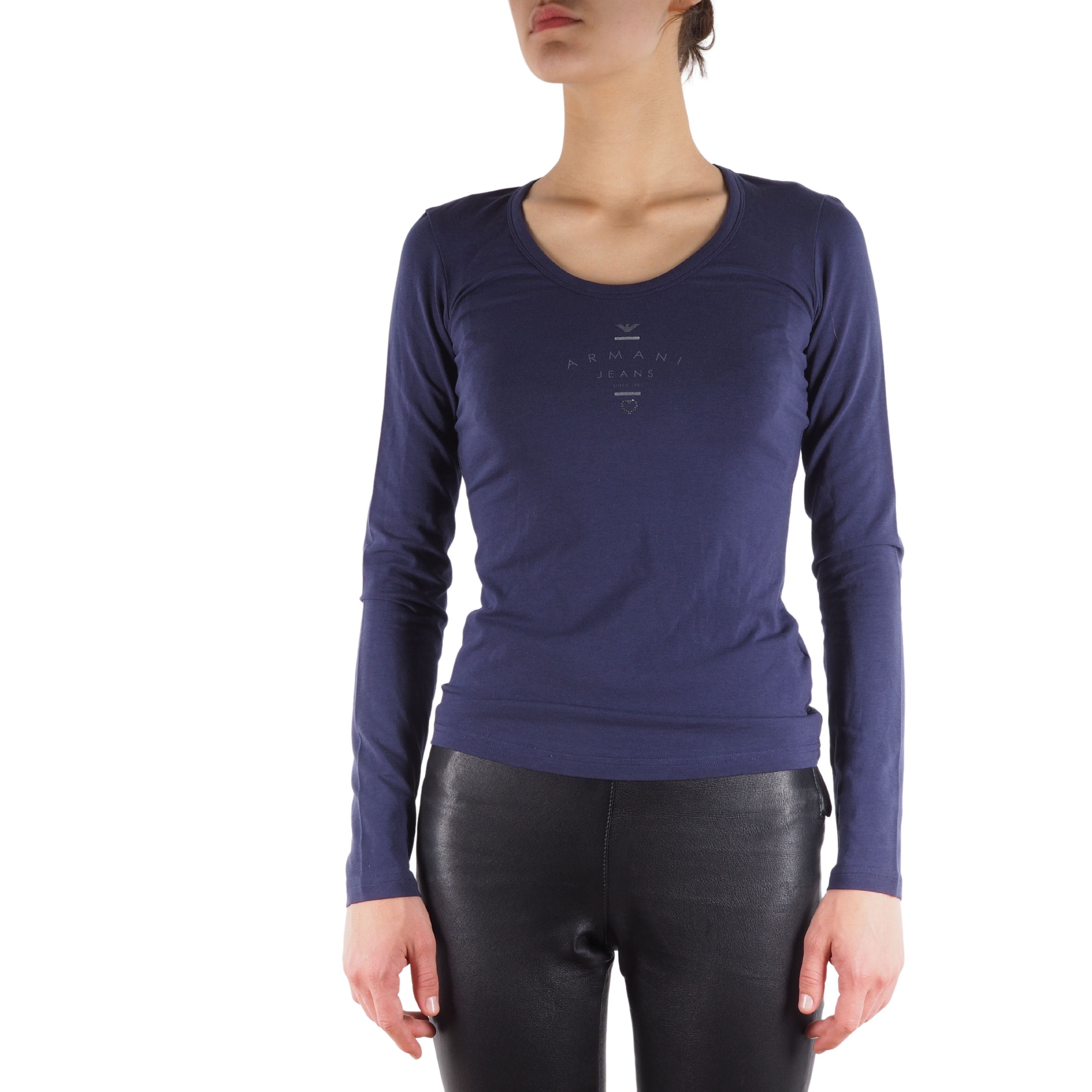 Armani Armani Jeans Women's Blue Logo Long Sleeve Top Blouse Size S / US 4 / IT 40 - 1 Thumbnail