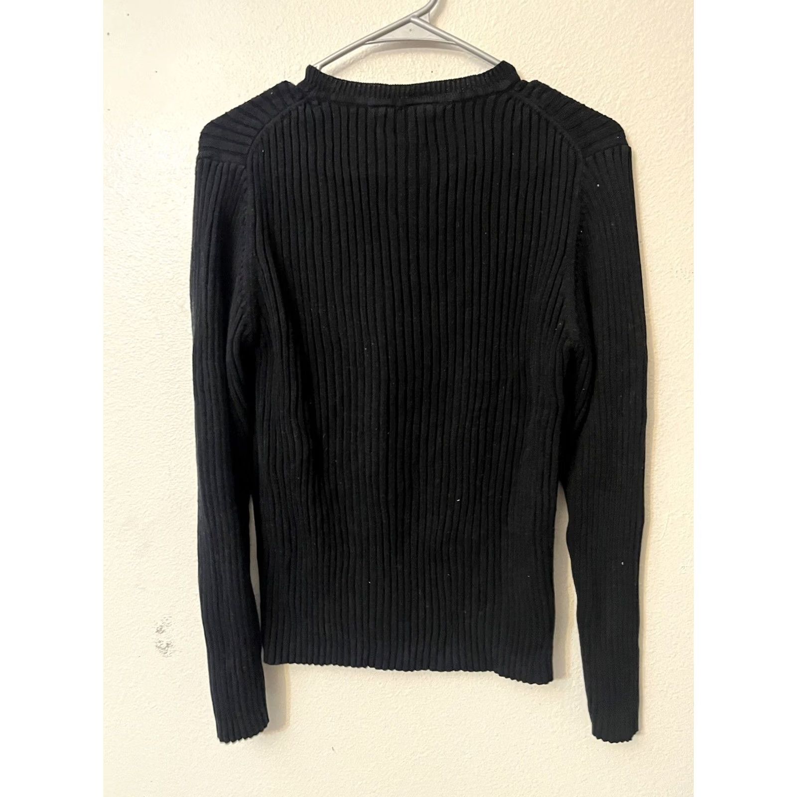 Gap GAP Women’s Sweater Round Neck Solid Black Small Y2K Ribbed Cable-Knit Pullover, Lightweight, Regular, Size S, Women, Vintage-Style? Size S / US 4 / IT 40 - 3 Thumbnail