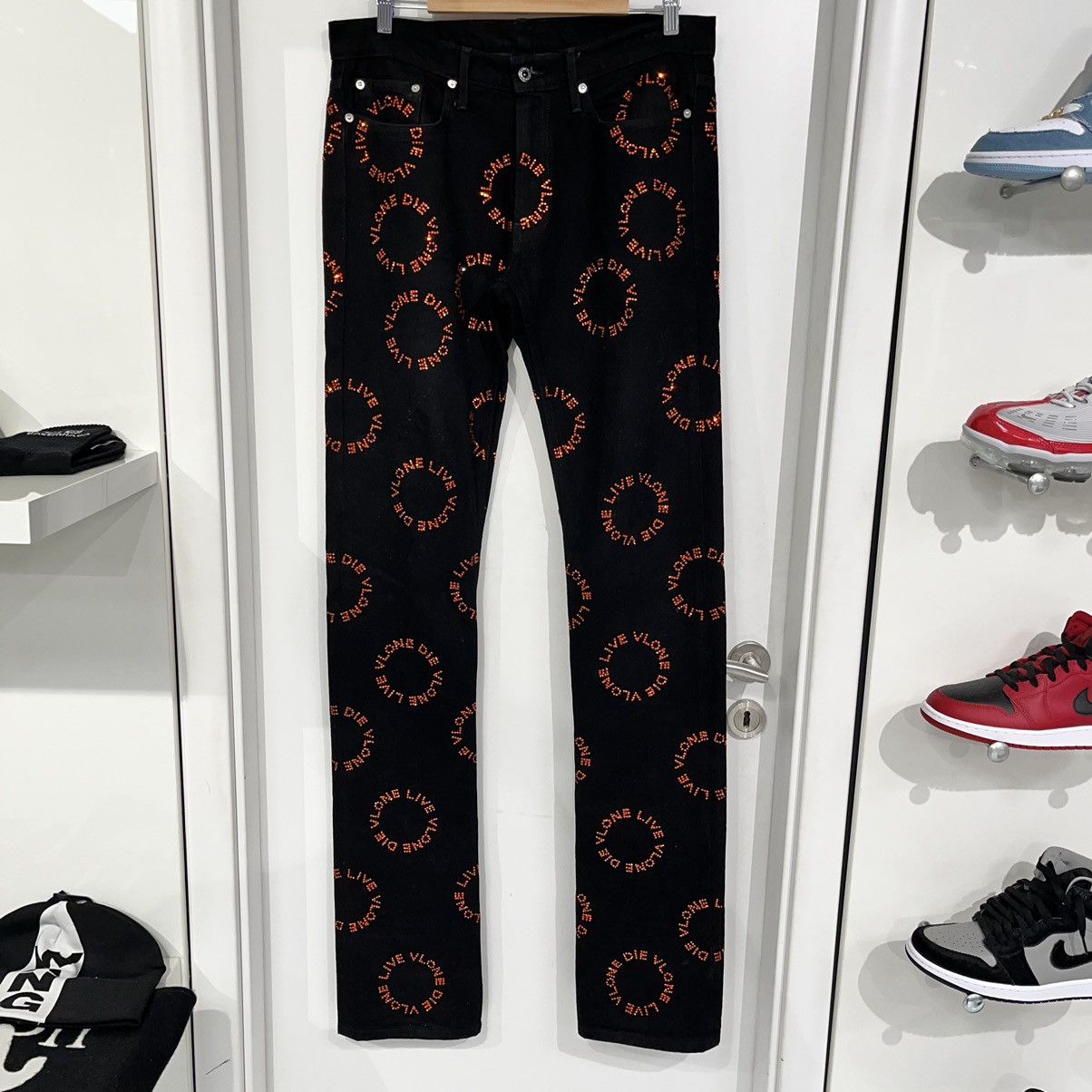 Vlone Unreleased Vlone Black Rhinestone Denim Jeans White Size XL | Grailed