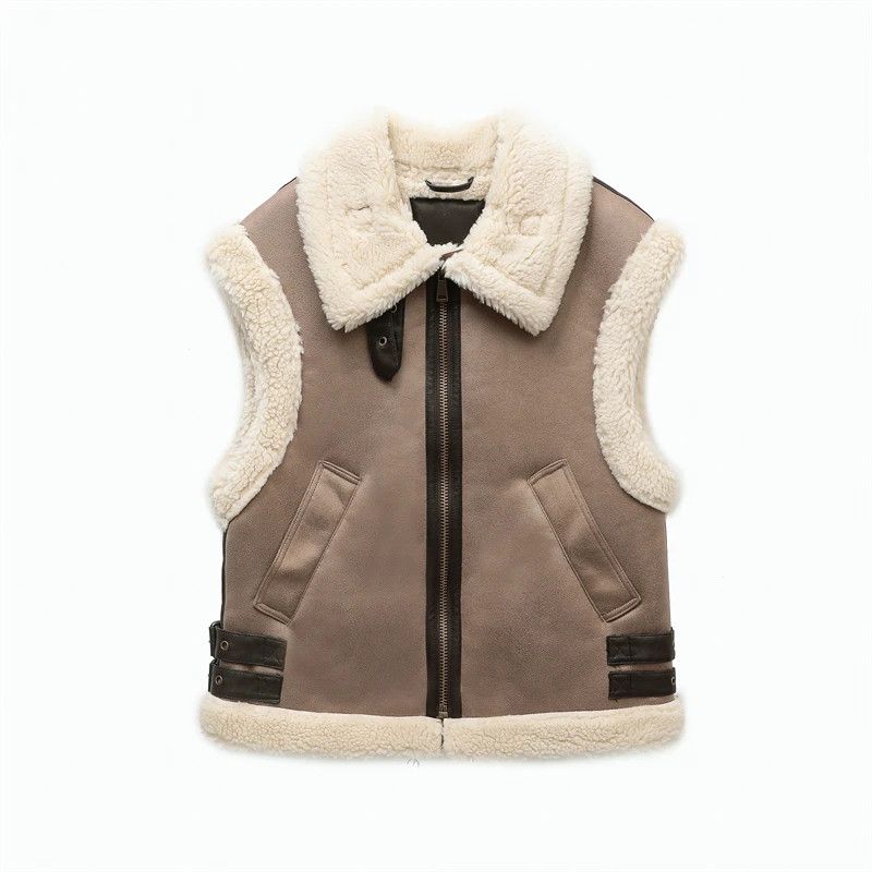 Japanese Brand × Vintage Warm Fur Sleeveless Fleece Stitching Coat Vest Jacket Size M / US 6-8 / IT 42-44 - 1 Thumbnail