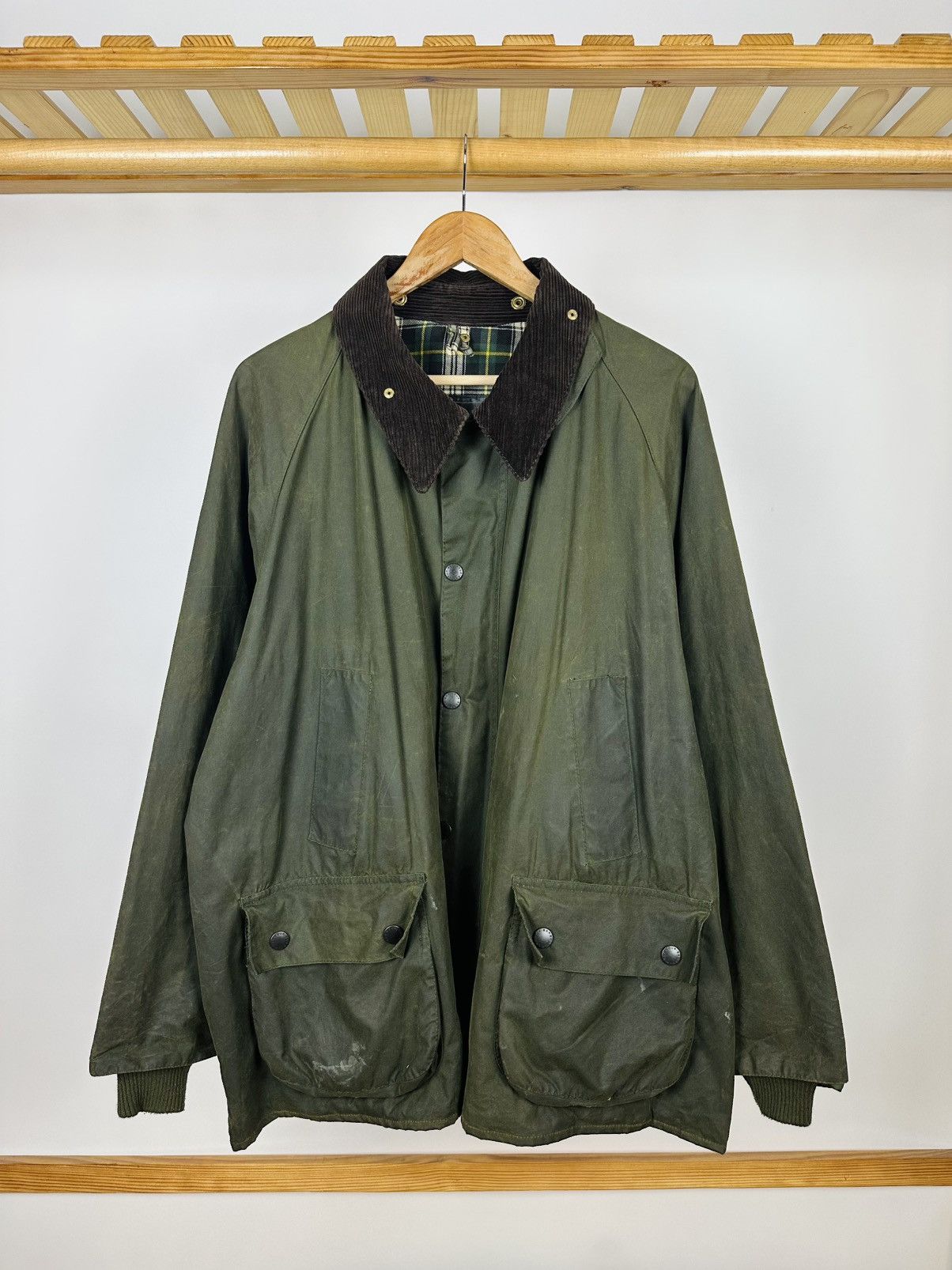 Vintage Barbour Bedale A100 Waxed Jacket Corduroy Collar