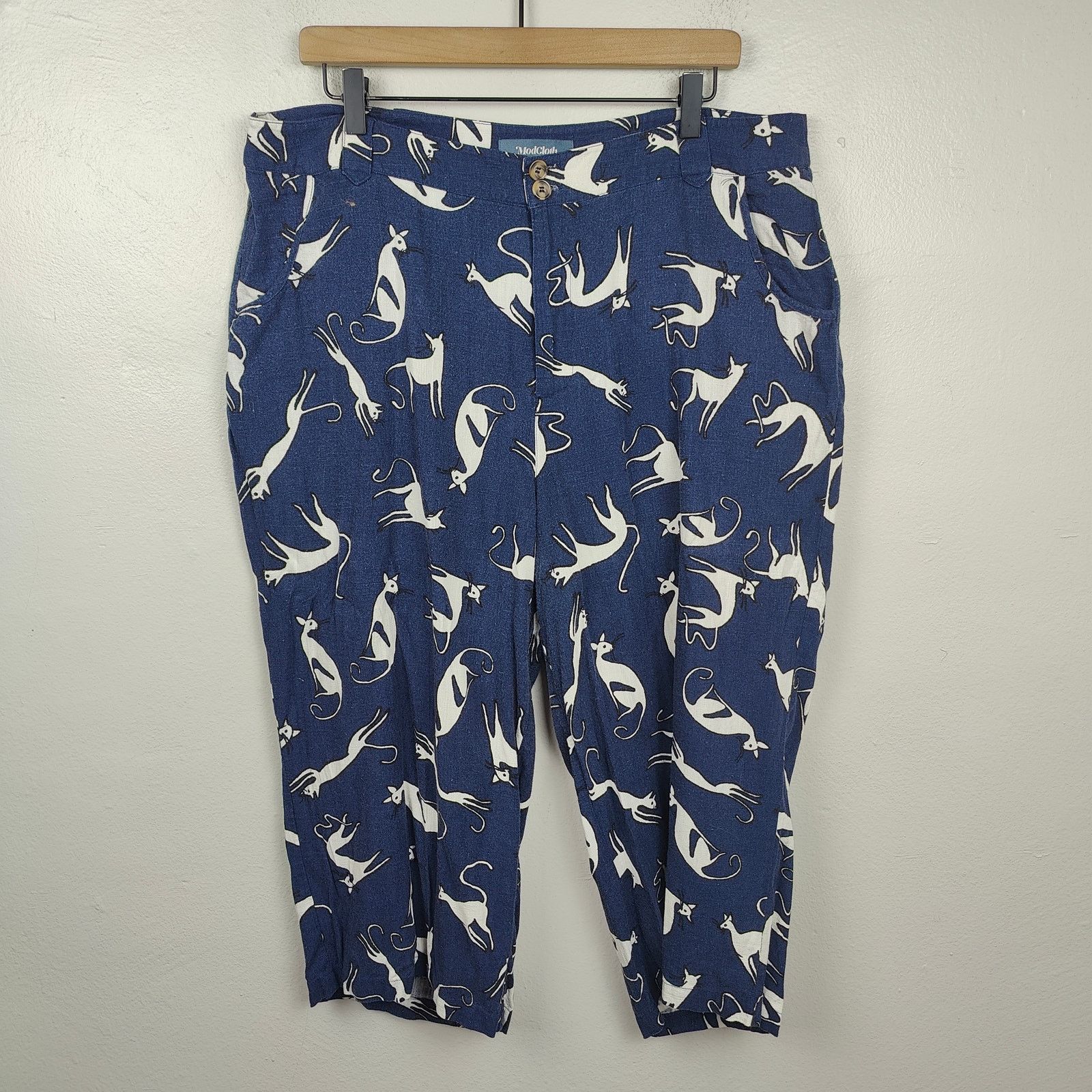 Other Modcloth Cat Print Trouser Pants Womens 18 Navy Blue Size 40" / US 18 - 1 Thumbnail
