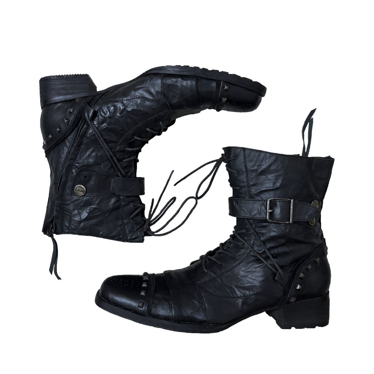 Roberto Cavalli 00s Just Cavalli Studded Buckle Wrinkled Boots Size US 10.5 / EU 43-44 - 2 Thumbnail