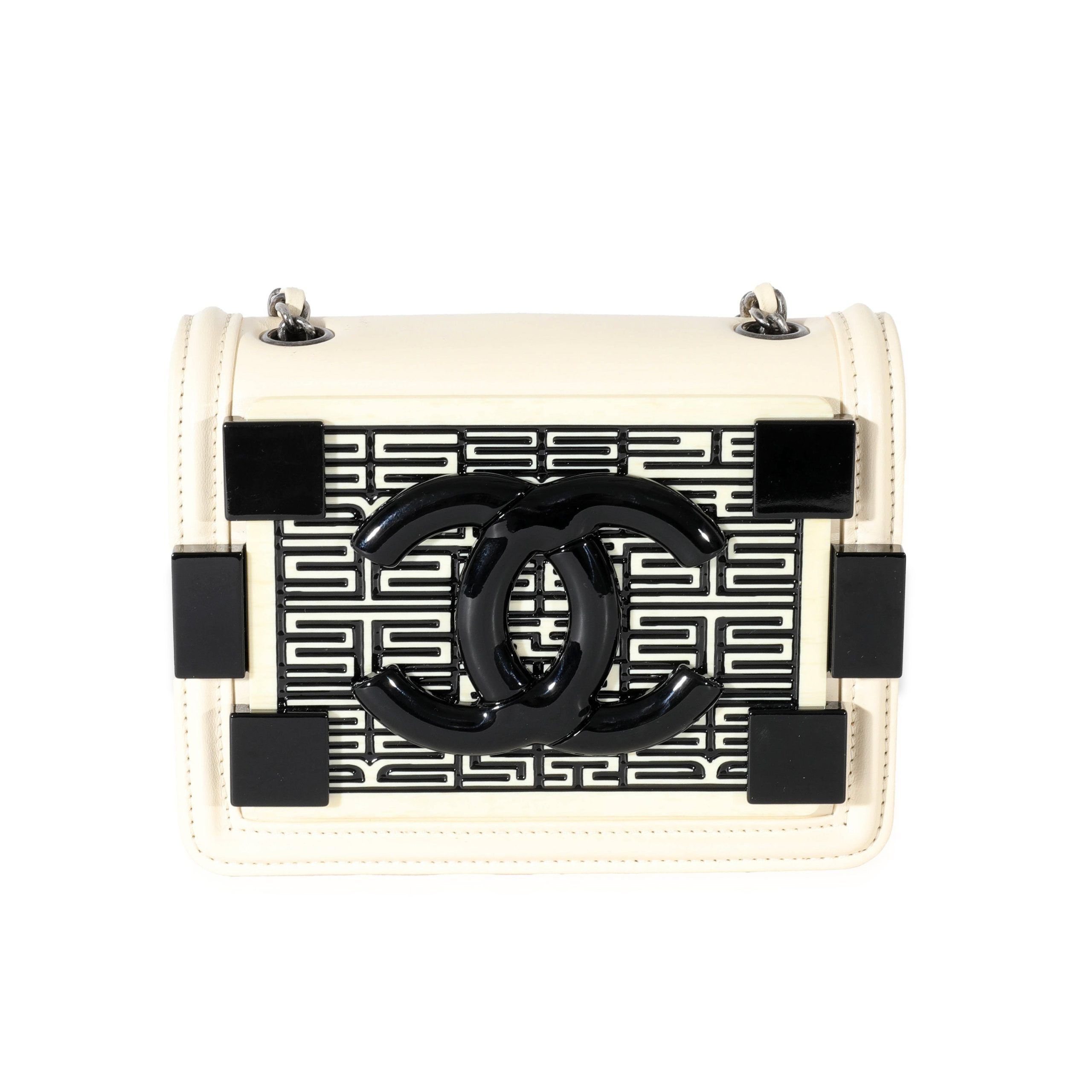 image of Chanel Cream Lambskin Quilted Seamless Greek Boy Brick Flap Bag in White, Women's