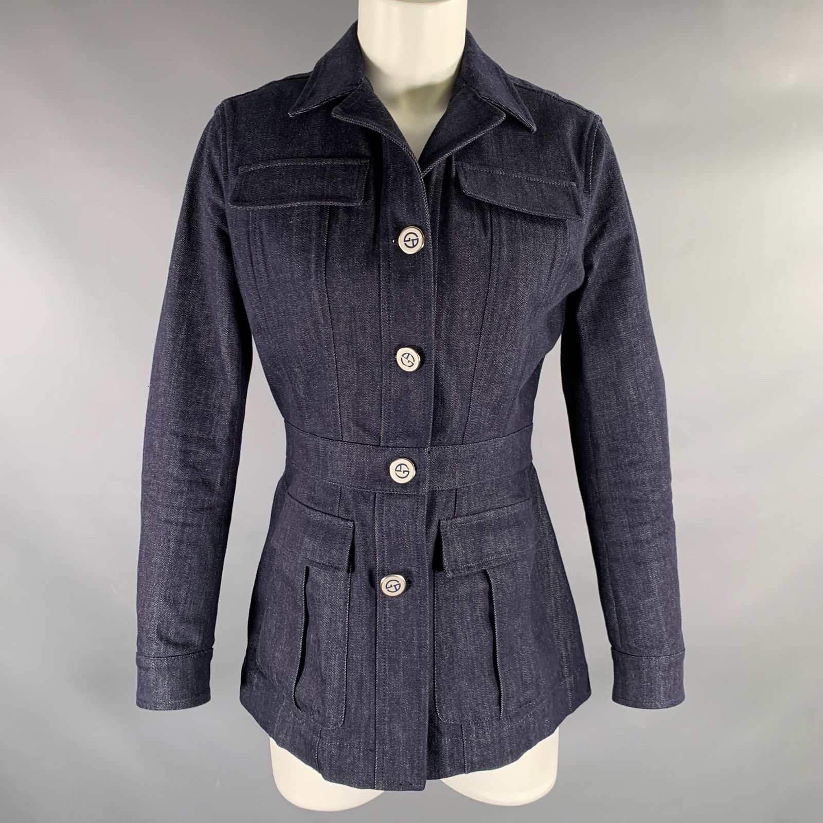 Giorgio Armani GIORGIO ARMANI Size 6 Indigo Denim Military Jacket Size M / US 6-8 / IT 42-44 - 1 Thumbnail