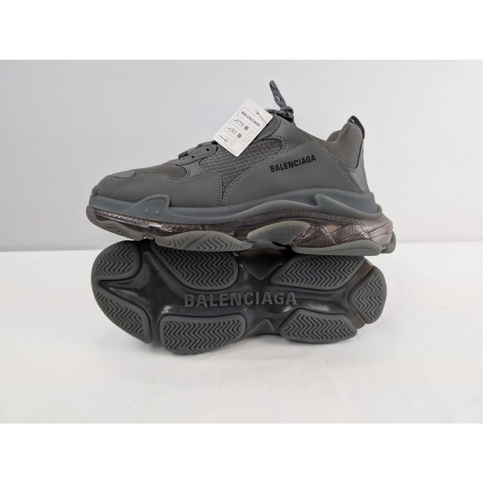 Balenciaga o1rshd1 Clear Sole Leather Free Triple S Sneakers Dark Grey Size US 12 / EU 45 - 2 Thumbnail