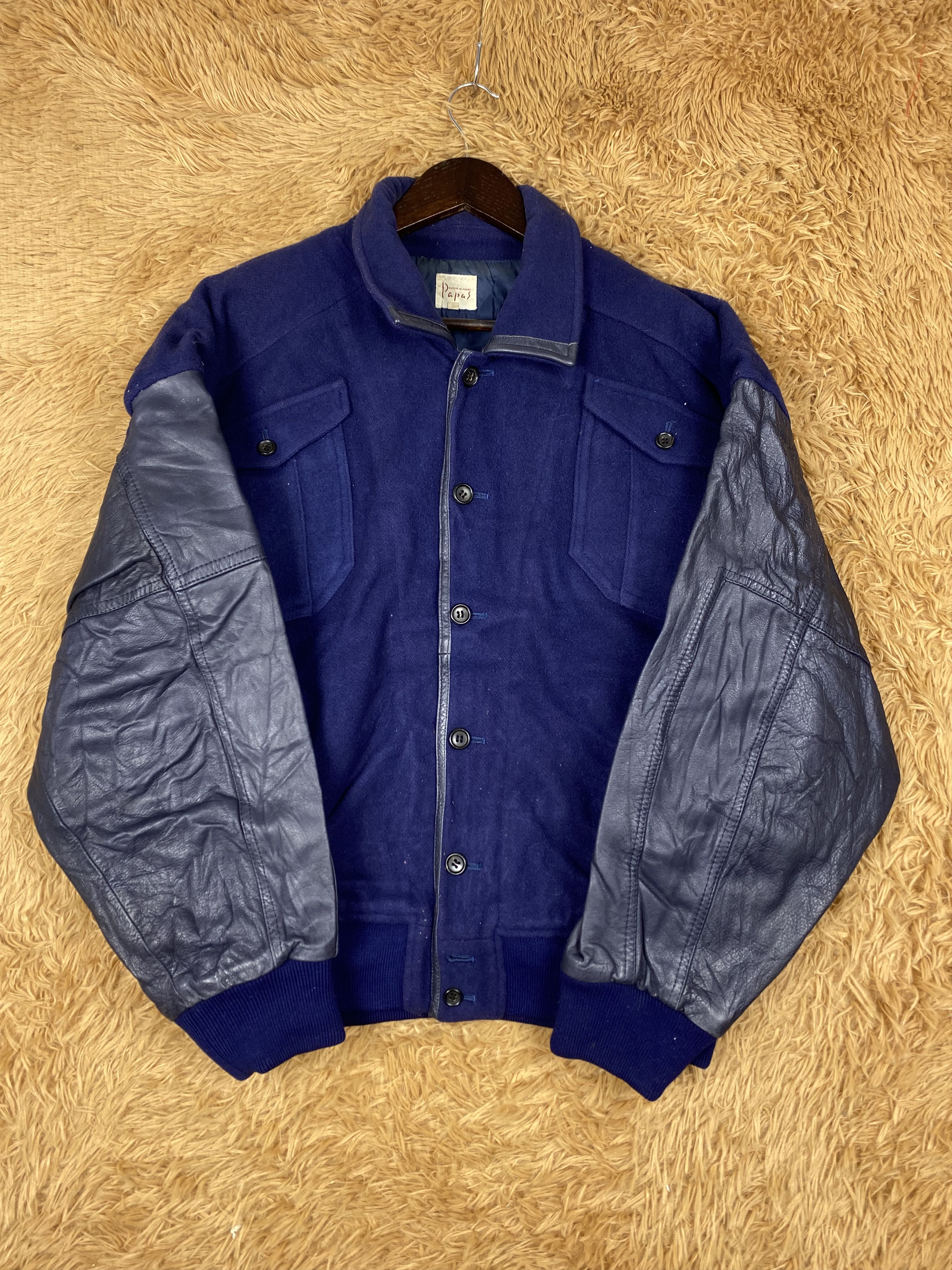 Japanese Brand Vintage Papas Leather Sleeve Varsity Jacket DJ0733 Size US L / EU 52-54 / 3 - 5 Thumbnail