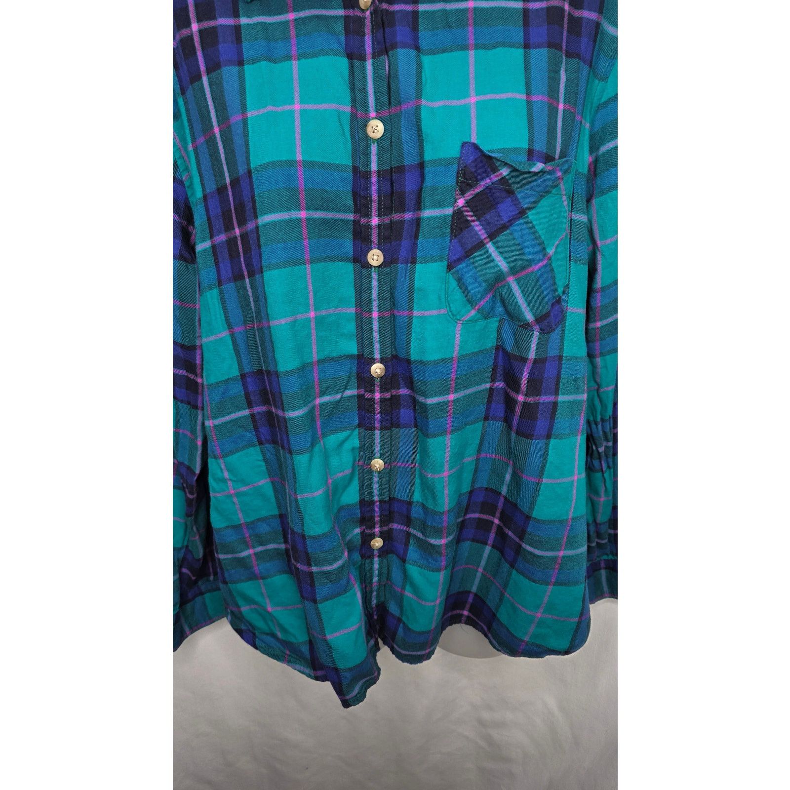 American Eagle Outfitters American Eagle Teal Multi Color Plaid Button Front Shirt Size XL / US 12-14 / IT 48-50 - 4 Thumbnail