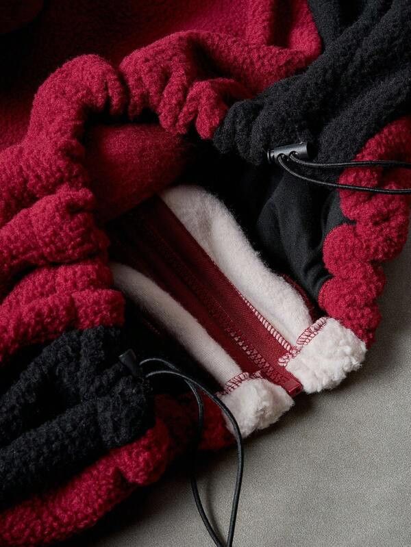 Japanese Brand Red & White Panel Fleece Zip Up Hoodie. Size US L / EU 52-54 / 3 - 5 Thumbnail