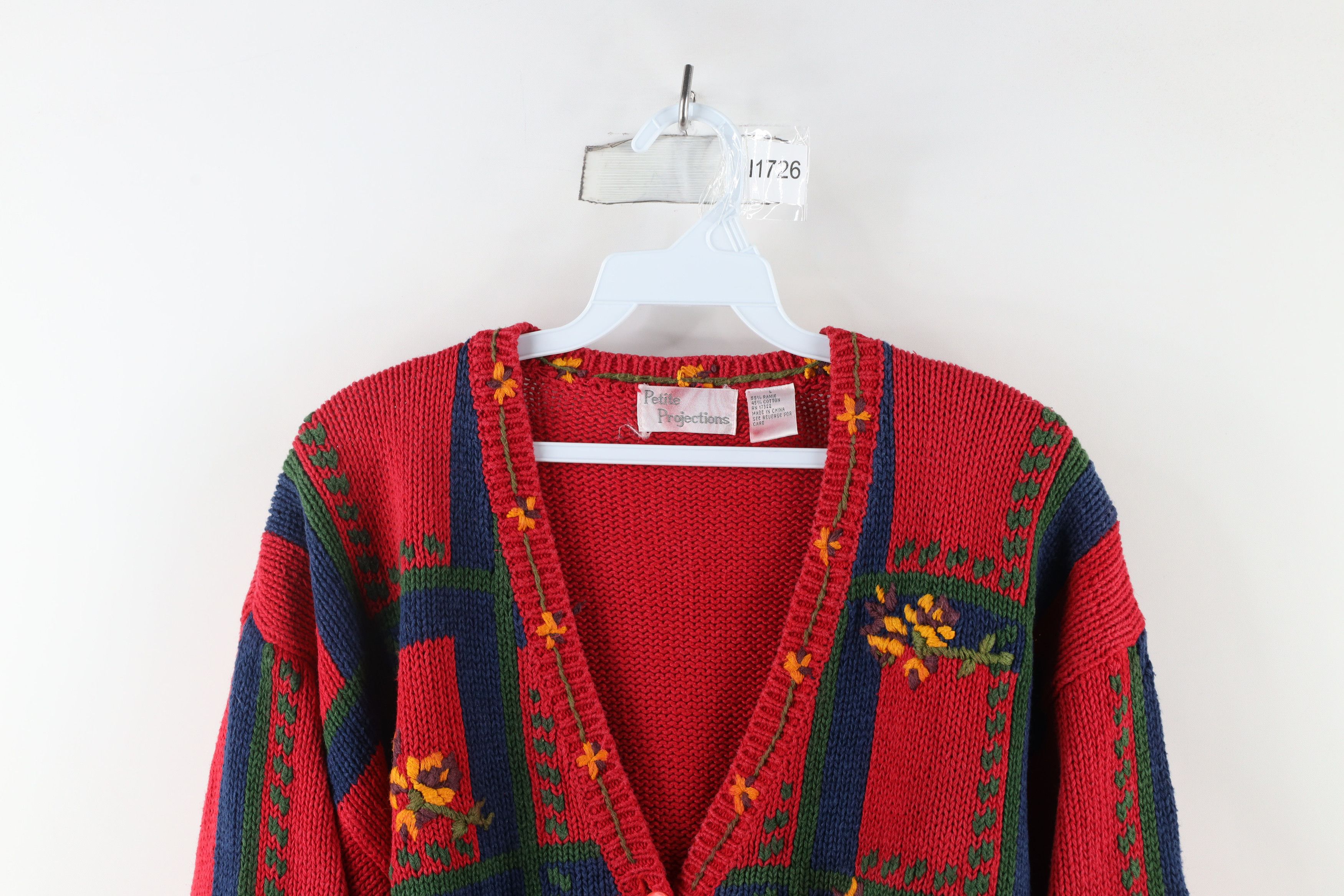 Vintage Vintage 90s Country Primitive Embroidered Cardigan Sweater Size L / US 10 / IT 46 - 2 Thumbnail