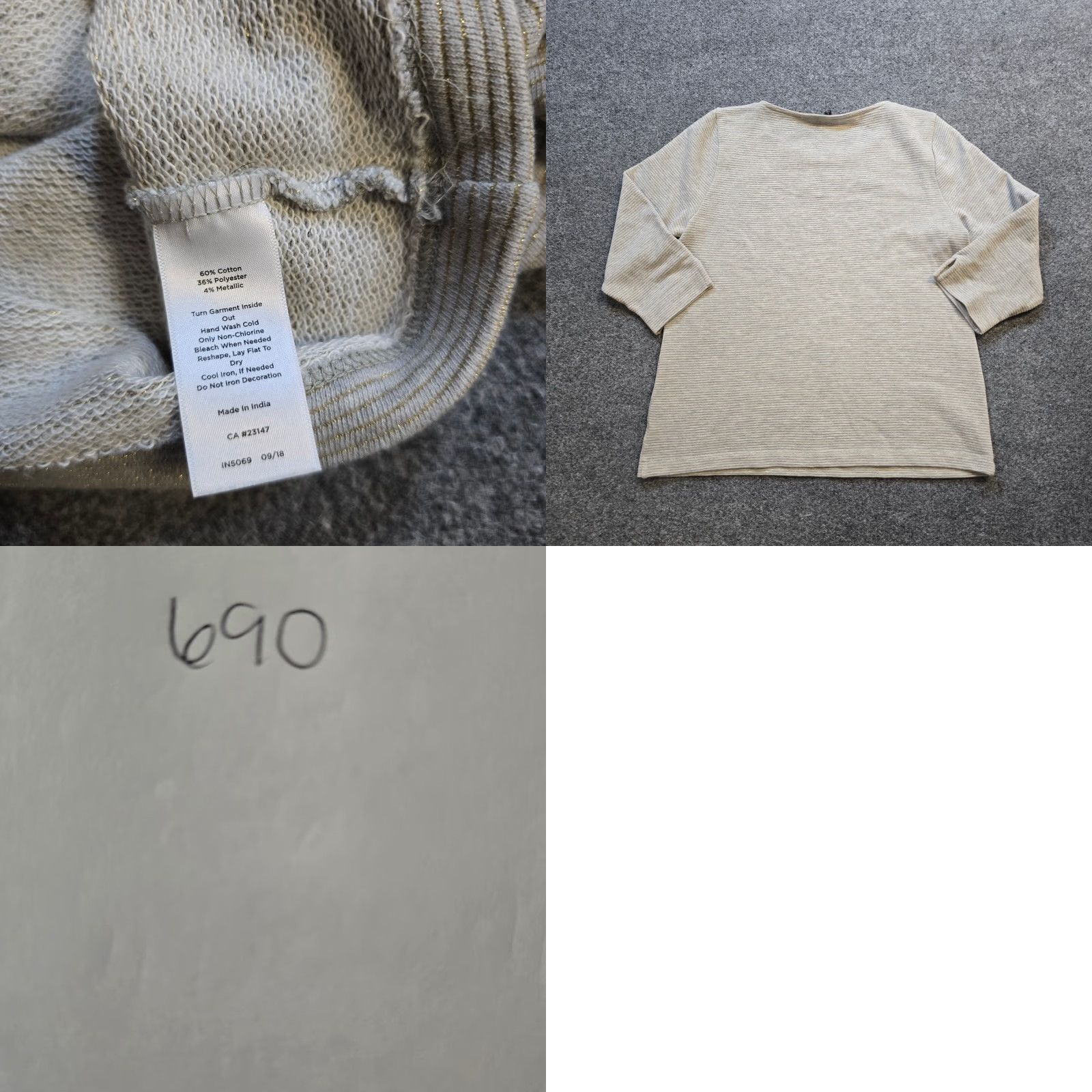 Talbots Talbots Sweater Women L Gray Striped Knit Beaded Sequins 3/4 Sleeve Round Neck Casual Career All Seasons Pullover Womens Size L / US 10 / IT 46 - 8 Thumbnail