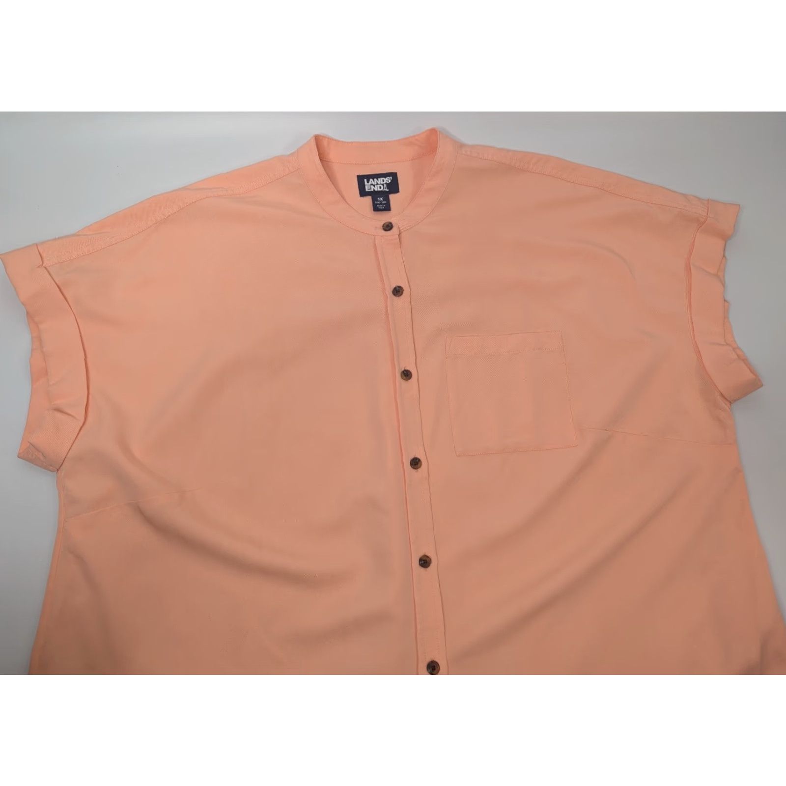 Lands' End Lands’ End Dolman Sleeve Button Peach Orange Top 1X Womens Size 1X Orange Button-Up Shirt-Top Size XL / US 12-14 / IT 48-50 - 5 Thumbnail