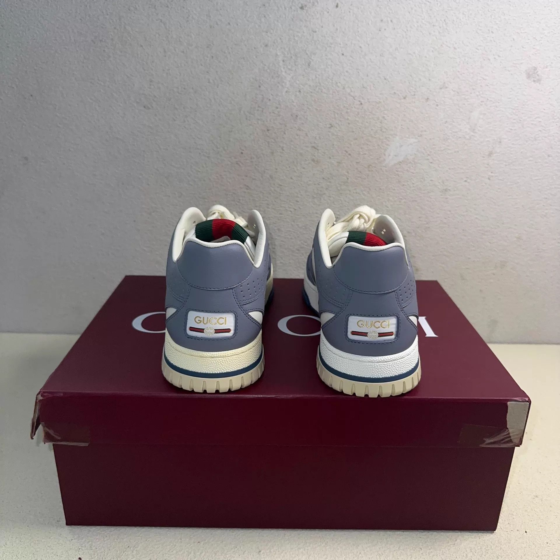 Gucci GUCCI Re-Web Leather Low-Top Sneaker Men's Wht & Gry Size US 7 / EU 40 - 3 Thumbnail