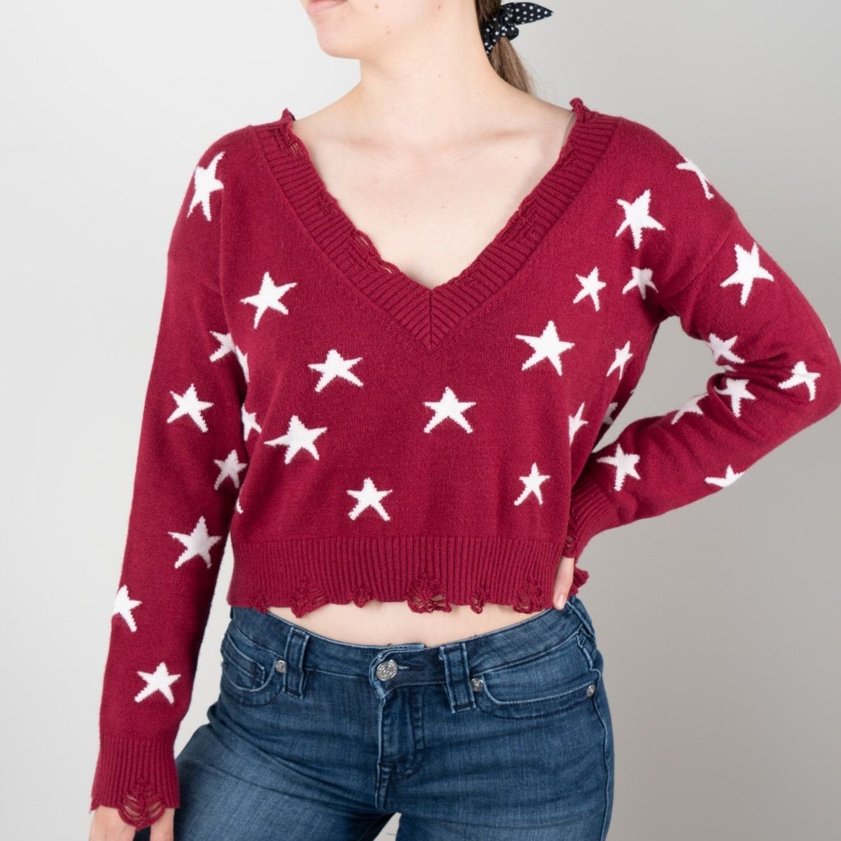 Other Wild Honey Star Pattern V-Neck Sweater Pullover Long Sleeve Size S / US 4 / IT 40 - 1 Thumbnail