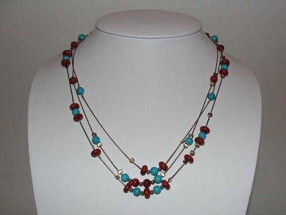 Designer Sterling Silver 14 kt Gold Turquoise Red Coral Bead Necklace Size ONE SIZE - 1 Thumbnail