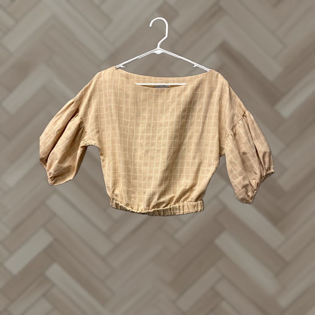 Vintage VINTAGE Stop Women's Crop Top Blouse Small Peach Check Casual Chic 116-69 Size S / US 4 / IT 40 - 1 Thumbnail