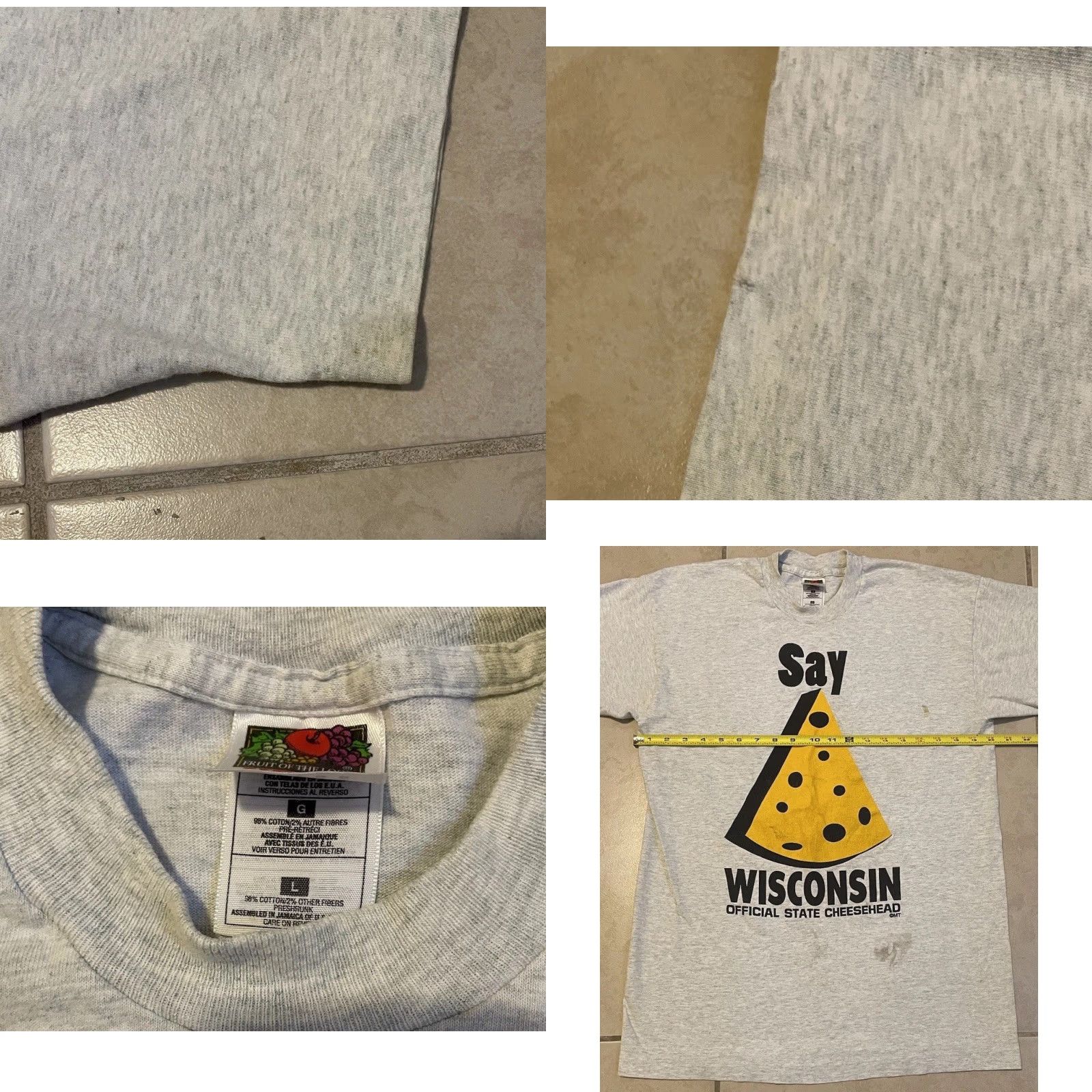 Vintage VINTAGE Wisconsin Cheese Head Distressed Shirt L Gray 90s College Grunge Funny Joke T-Shirt Mens Size US L / EU 52-54 / 3 - 9 Thumbnail