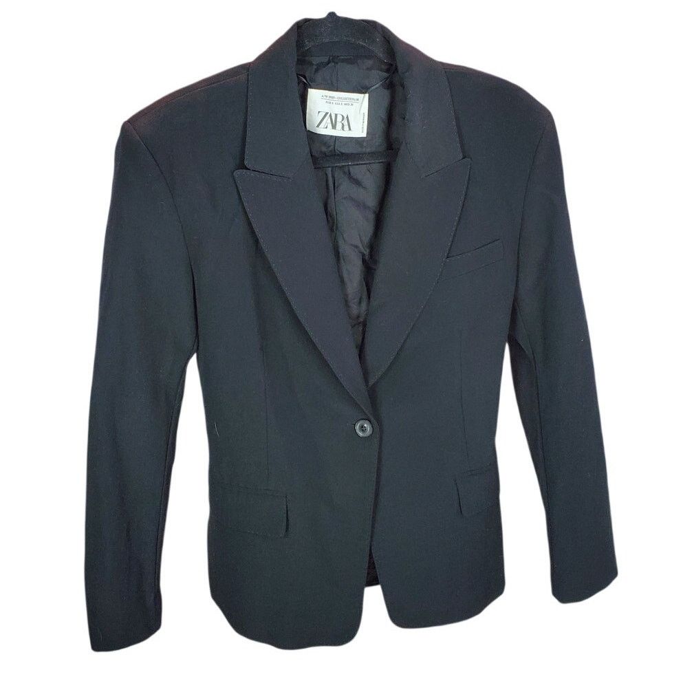 Zara Zara Black One Button Blazer Notched Lapel Viscose S Size S / US 4 / IT 40 - 1 Thumbnail