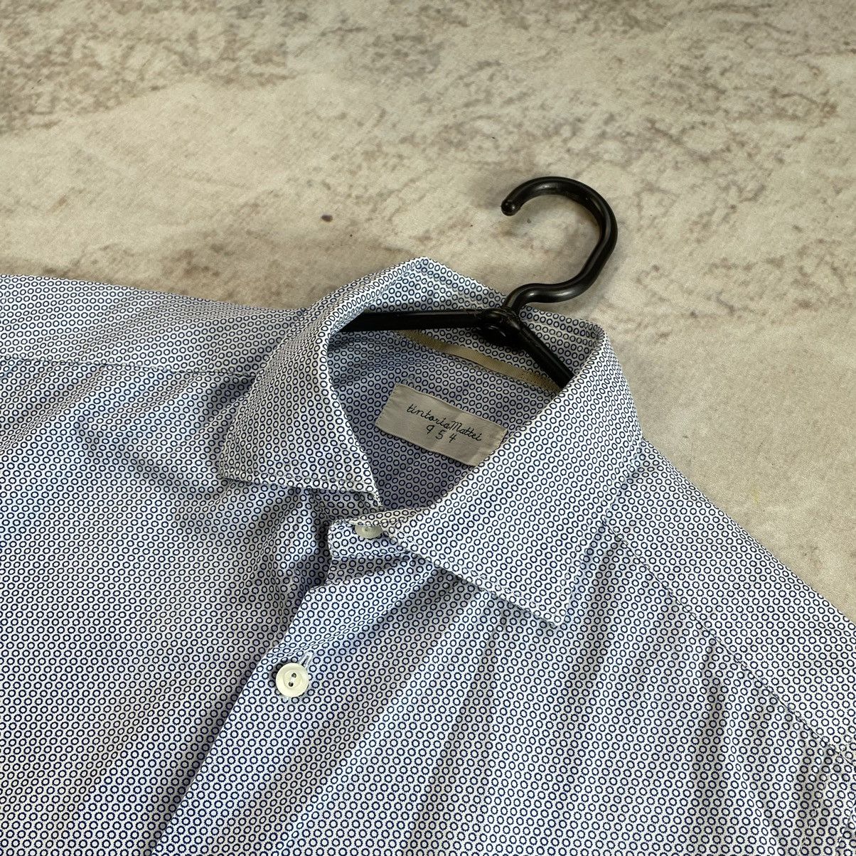 Designer × Tintoria Mattei Tintoria Mattei 954 Blue Slim Fit Dotted Cotton Button Shirt Size 38R - 8 Thumbnail