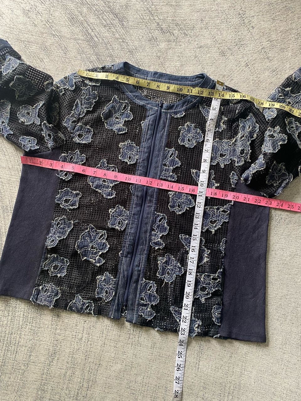 Jean × Le Grande Bleu (L.G.B.) Jean Crement Mash Floral Motive Indigo Boxy Cardigan Jacket Size L / US 10 / IT 46 - 12 Thumbnail