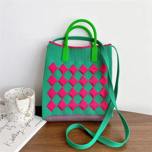 Japanese Brand × Vintage Vintage Crochet Plaid Medium Size Handbag Size ONE SIZE - 2 Thumbnail