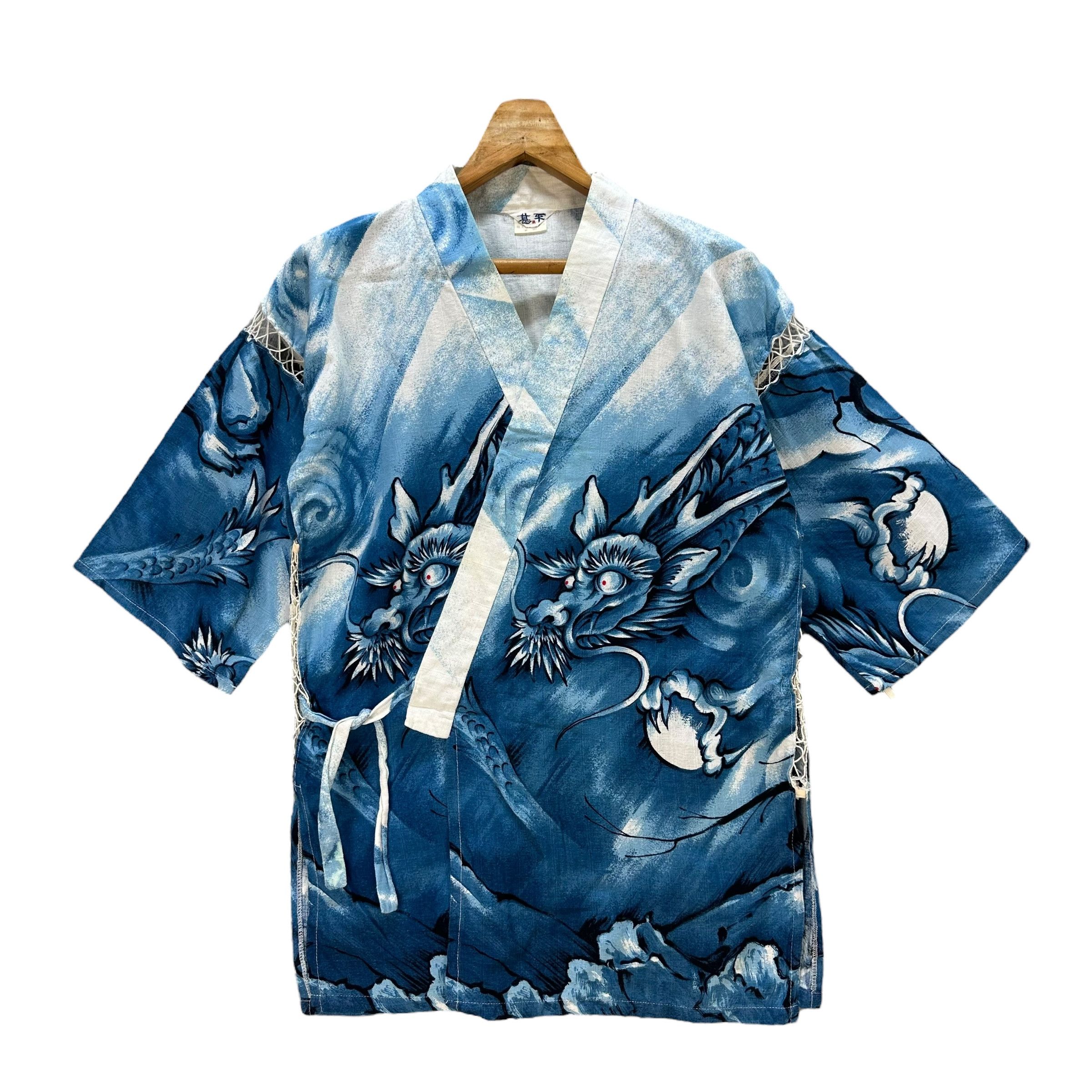 Japanese Brand Vintage Kimono Sea Dragon Graphic Printed Fullprint #A2-0042 Size US M / EU 48-50 / 2 - 1 Thumbnail
