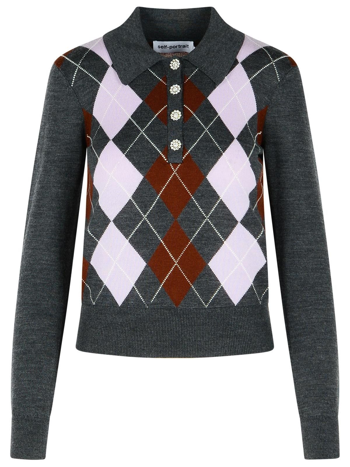 Self-Portrait SELF PORTRAIT 'Argyle' Grey Wool Sweater Size S / US 4 / IT 40 - 1 Thumbnail