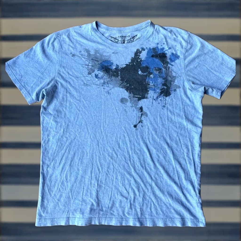 Express VINTAGE Express T-Shirt Skull Grunge Y2K Cyber Men Large Blue Cotton Crew Neck Short Sleeve Size US L / EU 52-54 / 3 - 1 Thumbnail