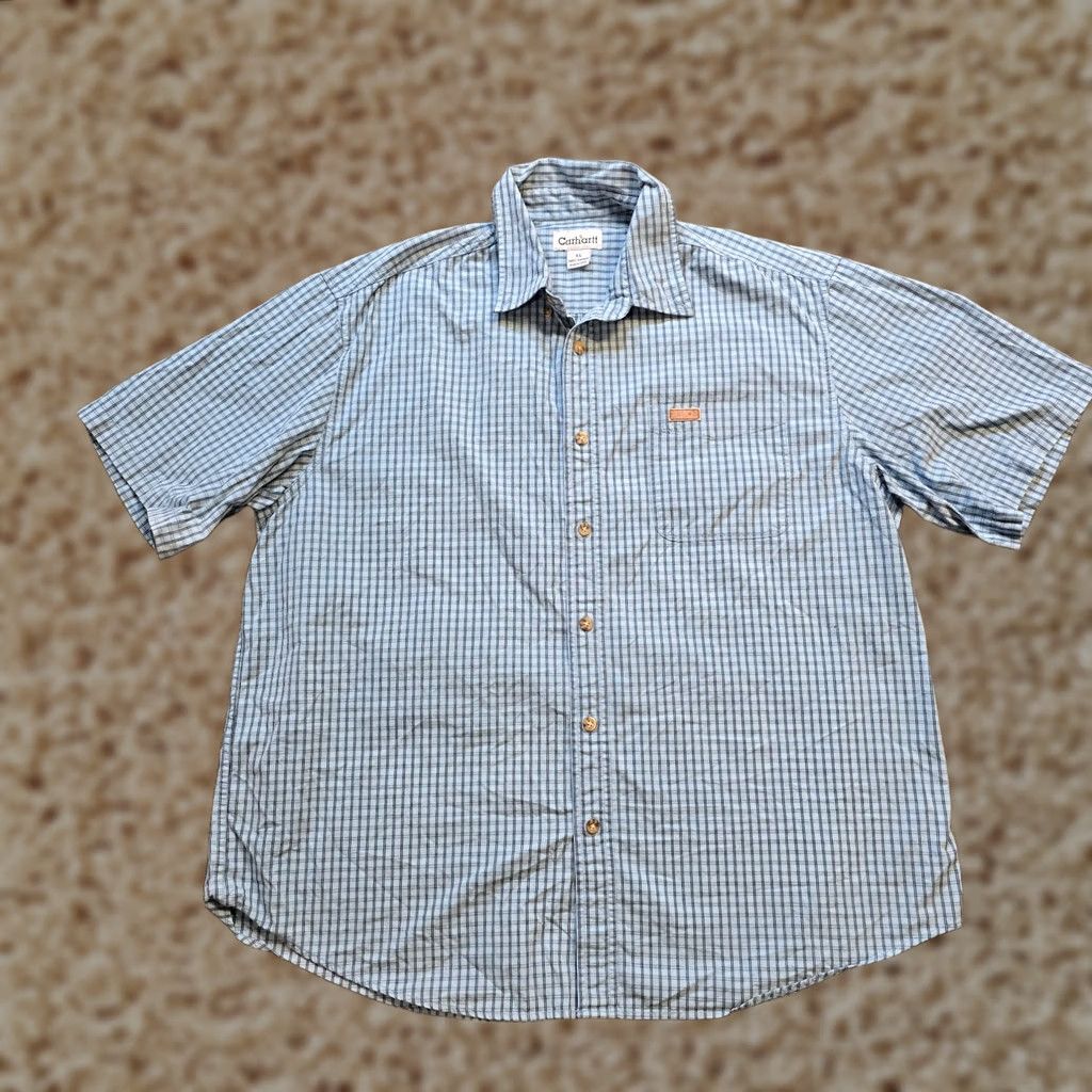 Carhartt Carhartt Shirt Mens XL Blue Plaid Relaxed Fit Short Sleeve Button Casual Size US XL / EU 56 / 4 - 1 Thumbnail
