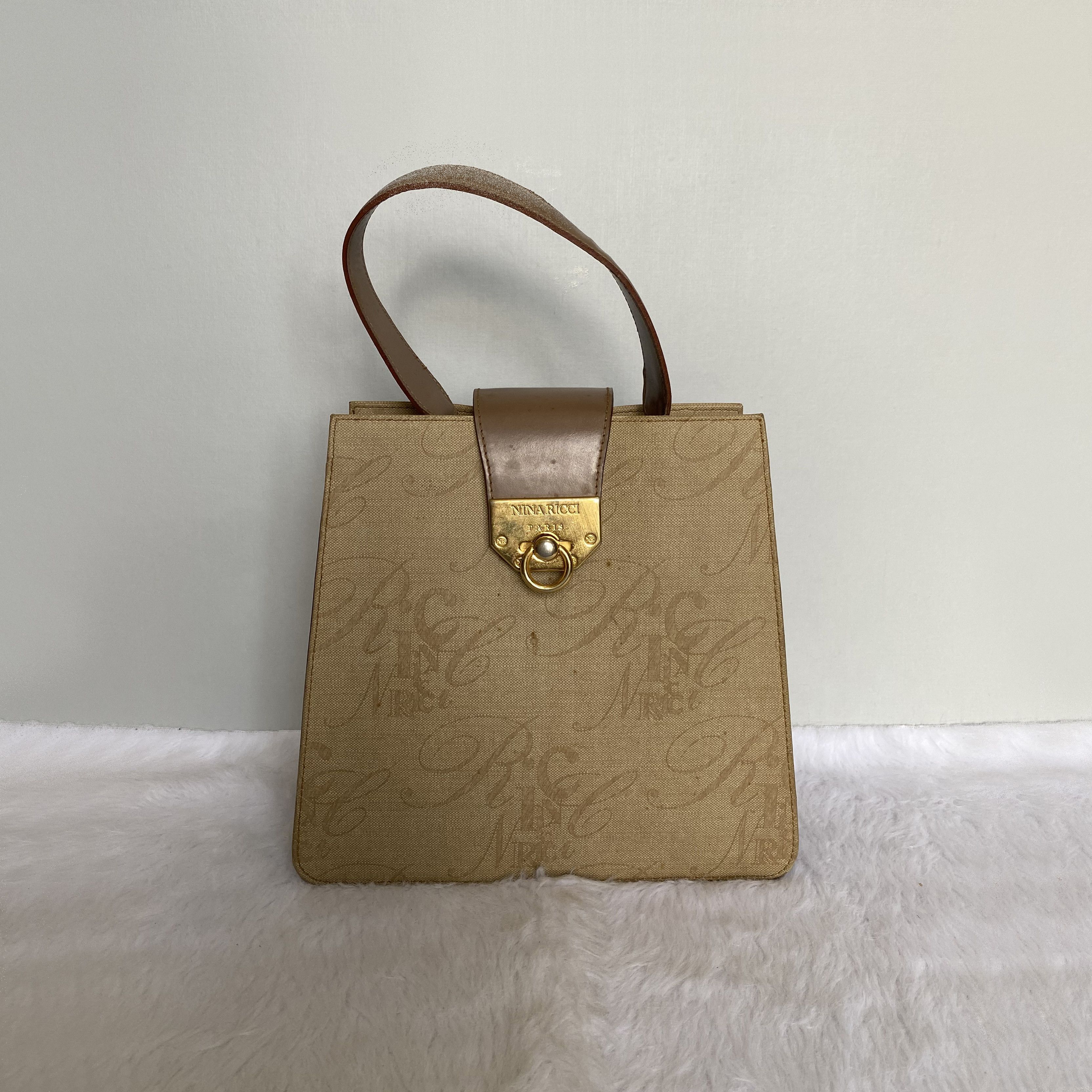 Nina Ricci × Vintage NINA RICCI Vintage Beige Brown Monogrammed Handbag Size ONE SIZE - 1 Thumbnail