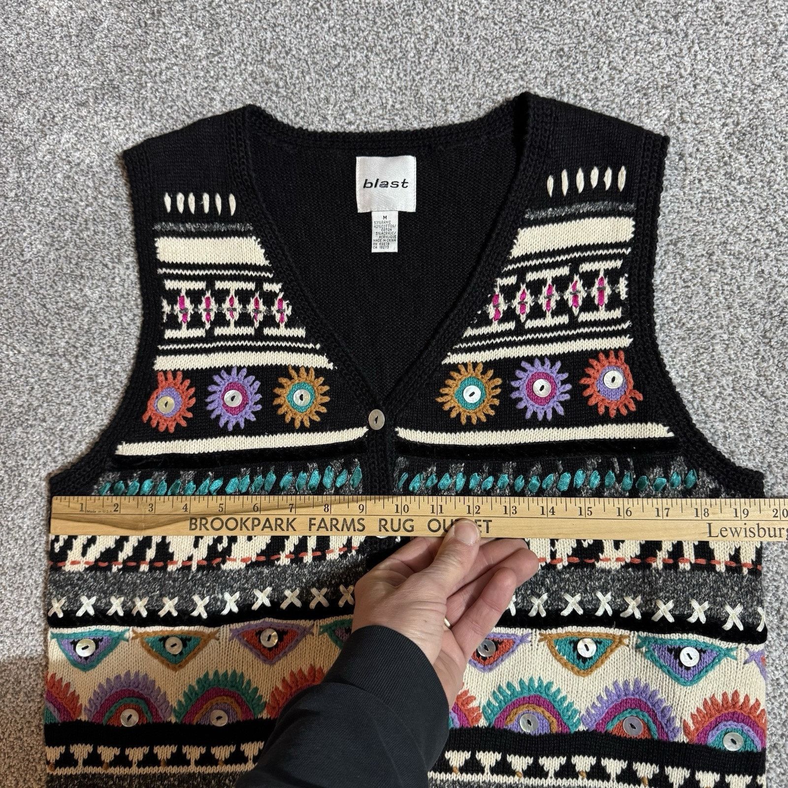 Other Vintage 90s Sweater Vest Womens M Boho Tribal Embroidered Size M / US 6-8 / IT 42-44 - 3 Thumbnail