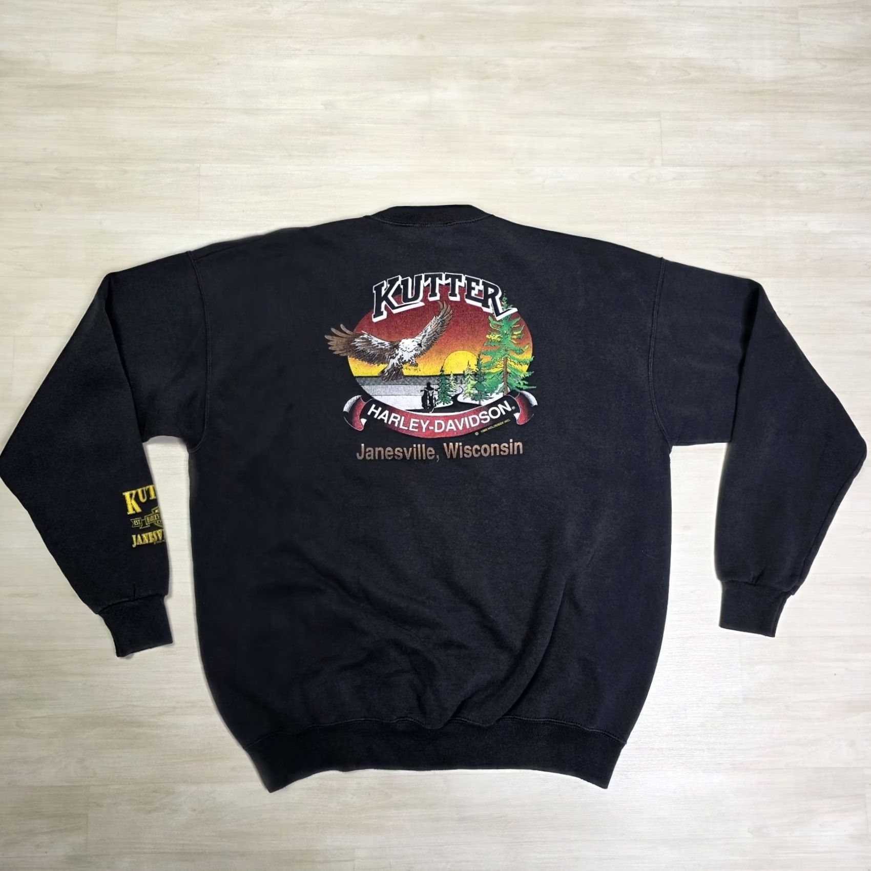 Harley Davidson VINTAGE Harley-Davidson Owners Group South Central Wisconsin Eagle XL Crew Neck Shirt Mens Black Cotton 1990s Double-Sided Regular Fit Size US XL / EU 56 / 4 - 2 Thumbnail