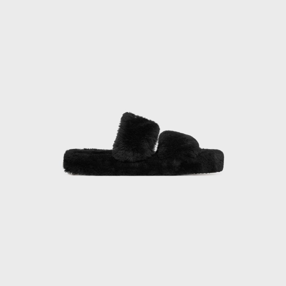 Celine Triomphe Fur Slides in Shearling Black Size US 10 / IT 40 - 1 Thumbnail