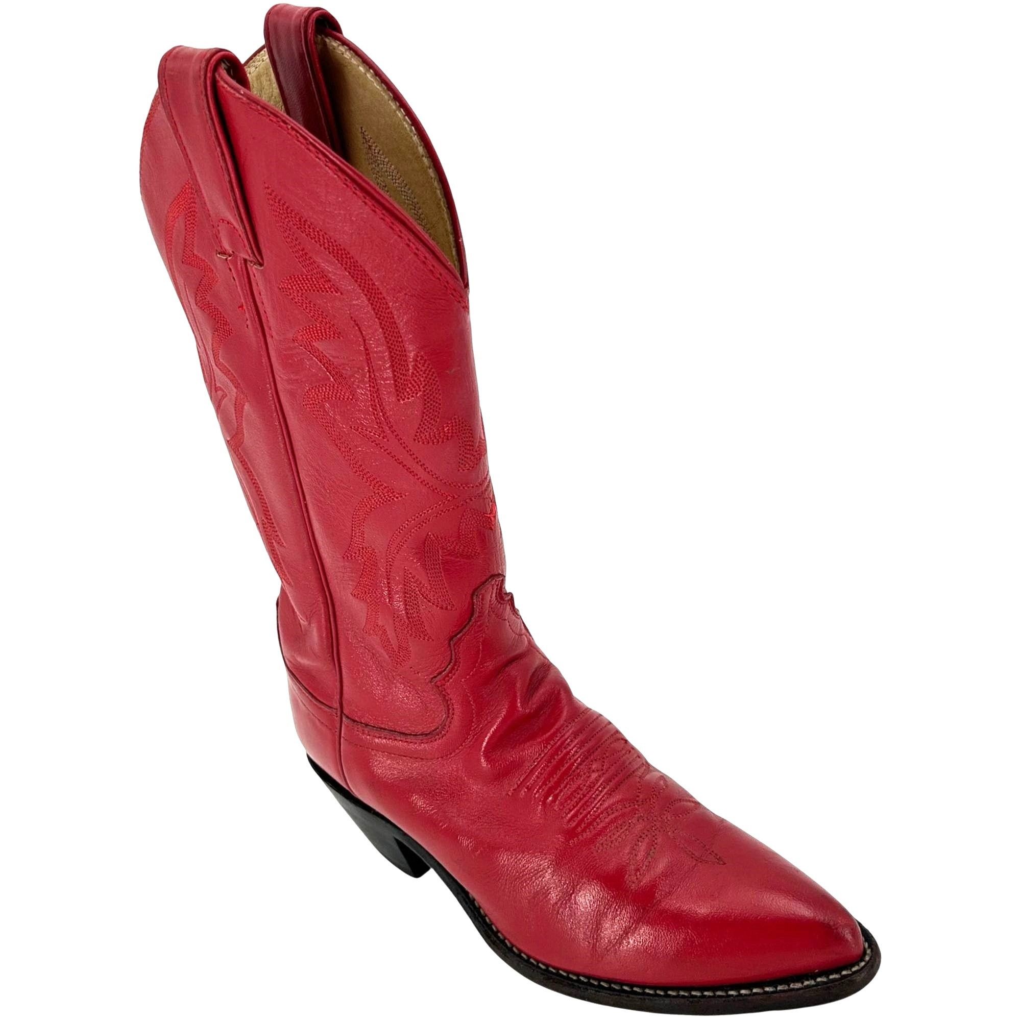 Justin Boots Justin Cowgirl Boots Womens 5.5B Red Leather Cowboy Western Size US 5.5 / EU 38 - 1 Thumbnail