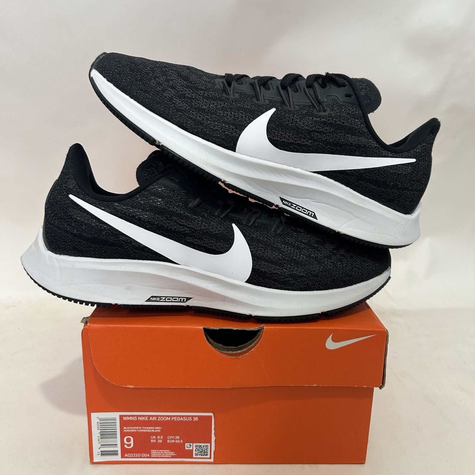 Nike Nike Air Zoom Pegasus 36 WMNS “Black White Thunder Gray” Size US 9 / IT 39 - 1 Thumbnail