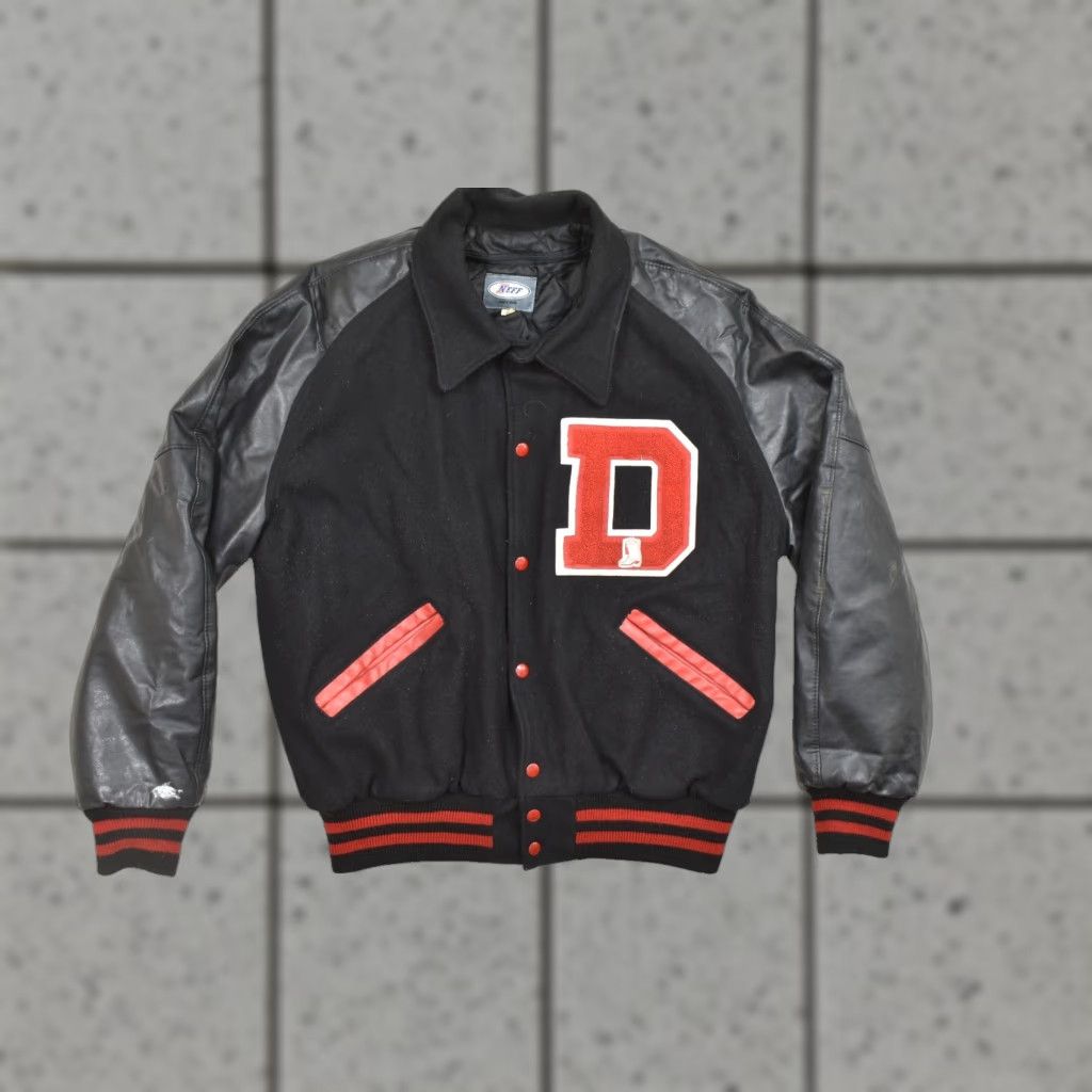Vintage Neff Mens Large Vintage Varsity Bomber Jacket Black Red Wool Leather Letterman D Size US L / EU 52-54 / 3 - 1 Thumbnail