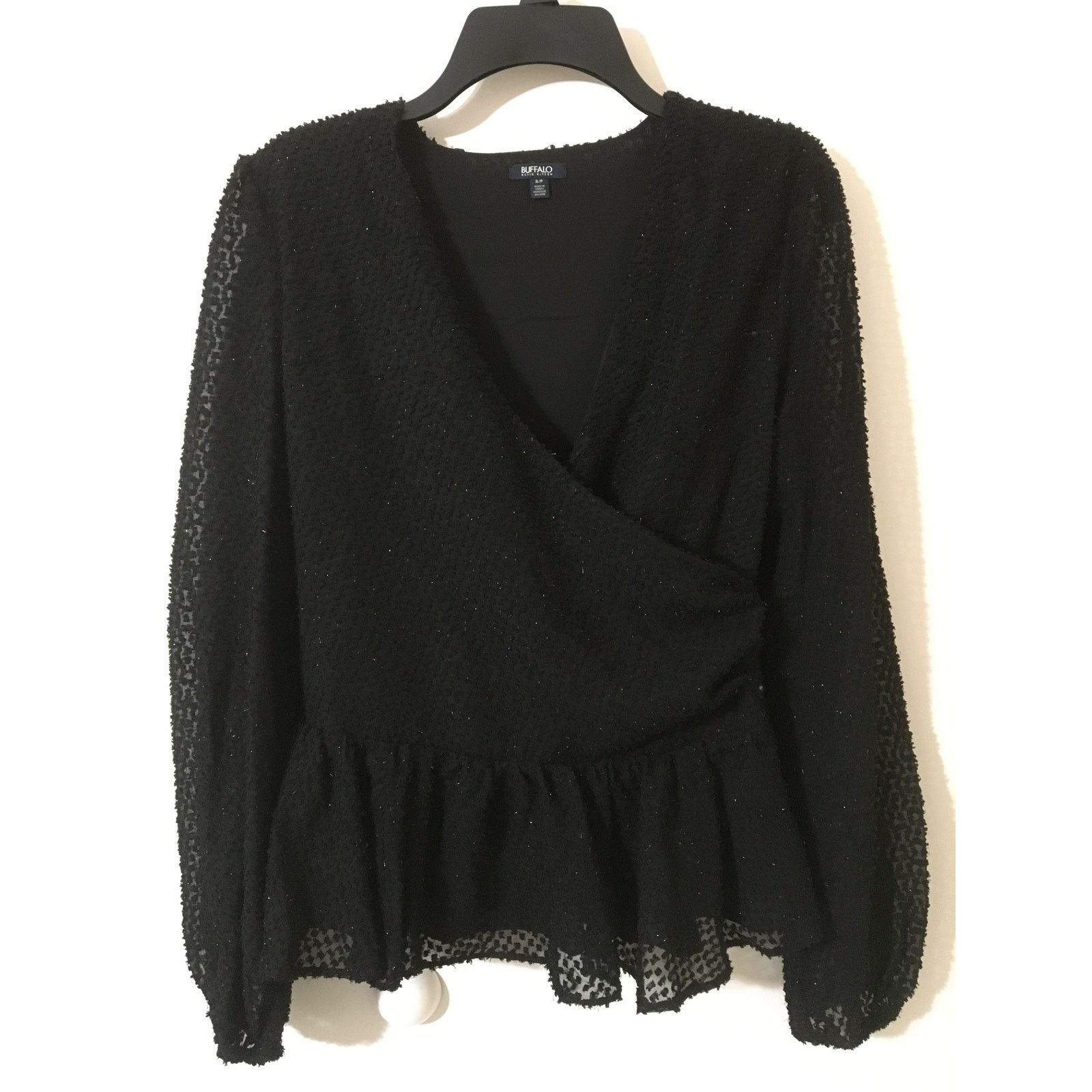 Buffalo David Bitton NWT Buffalo David Bitton Small Top Black Wrap Waist Ruffles Size S / US 4 / IT 40 - 1 Thumbnail