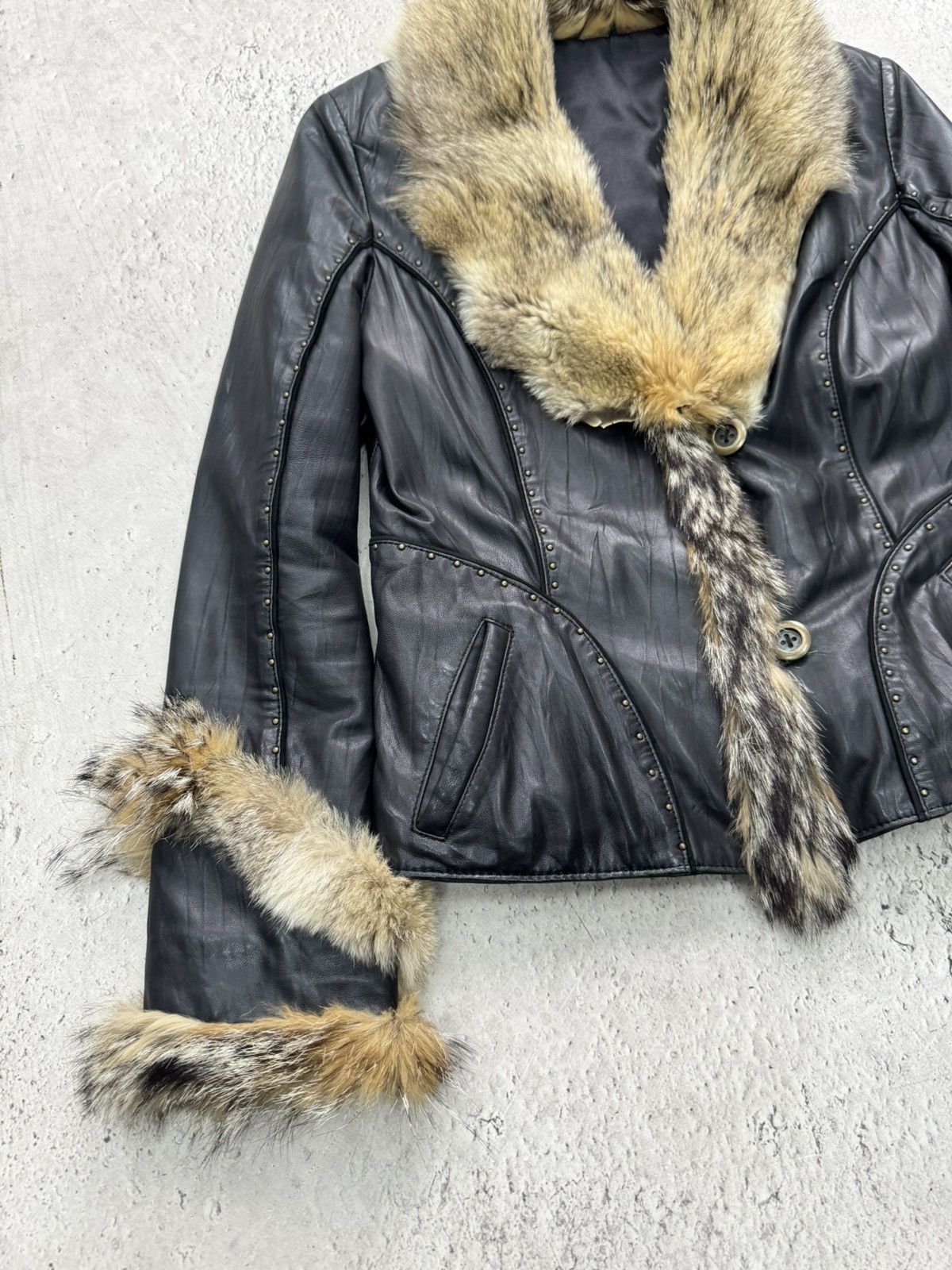 Le Grande Bleu (L.G.B.) Rare leather legrandebleu leather fur jacket blazer 90s Size M / US 6-8 / IT 42-44 - 2 Thumbnail
