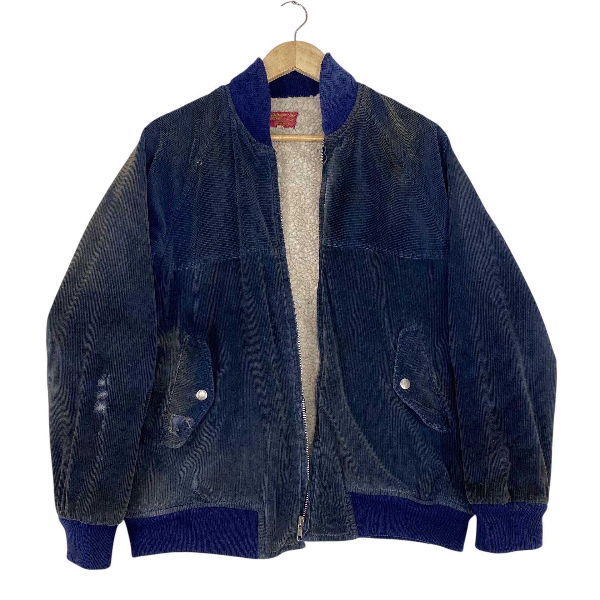 Sugar Cane 💥70s DISTRESSED CORDUROY BOMBER NAVY JACKET Size US M / EU 48-50 / 2 - 4 Thumbnail