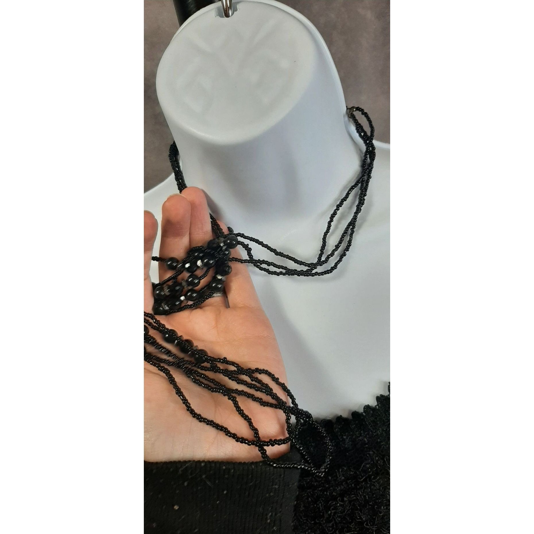 Other Gothic Black Beaded Multi-Strand Necklace With Faceted Accen Size ONE SIZE - 3 Thumbnail