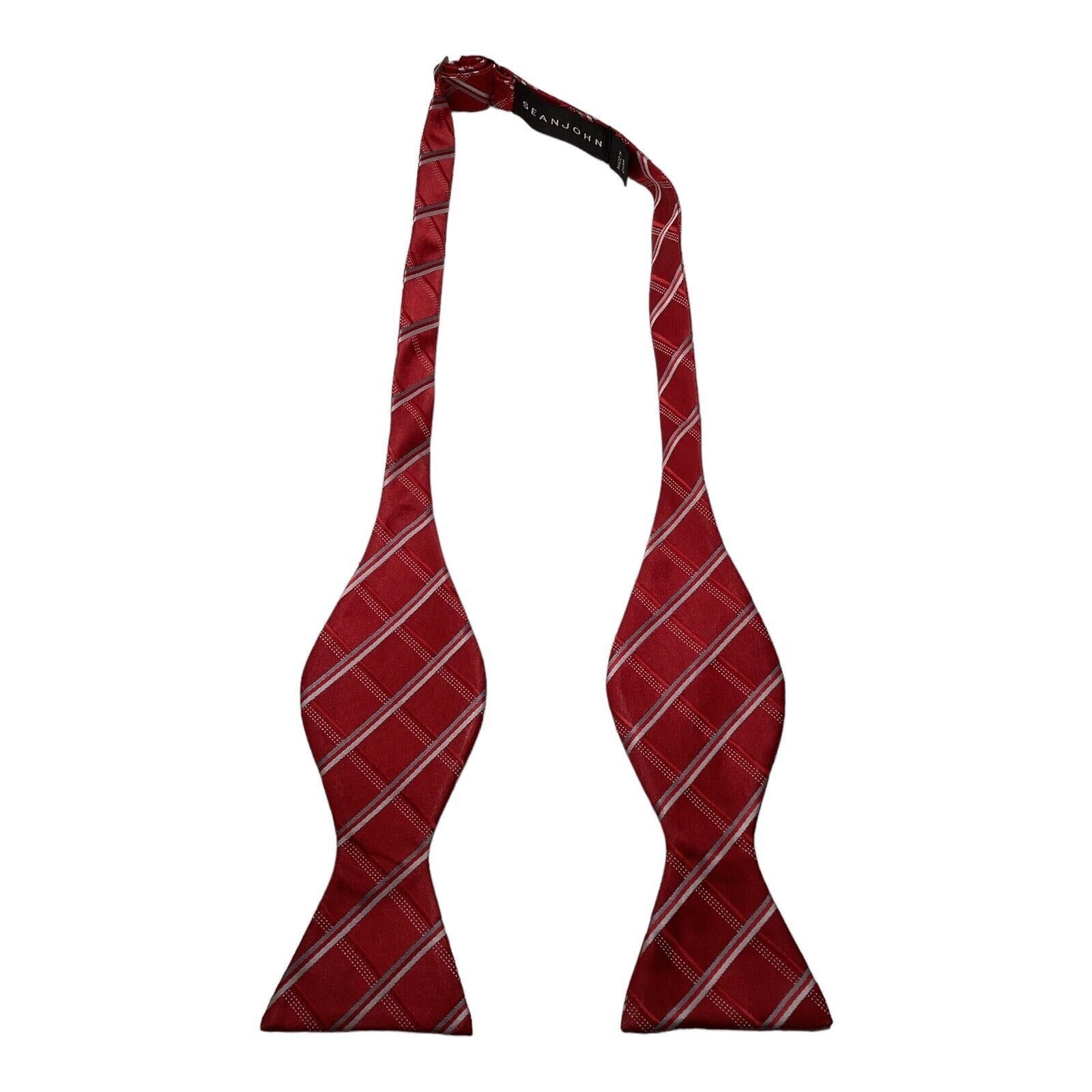 Sean John SEAN JHON Red Plaids & Cheks Adjustable Self Bow Tie Polyest Size ONE SIZE - 2 Thumbnail